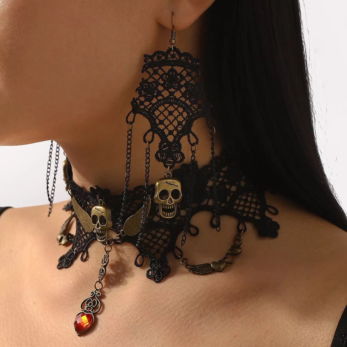 Halloween Lace Skull Necklace and Earrings Jewelry Set | STAHlin RADIANCE