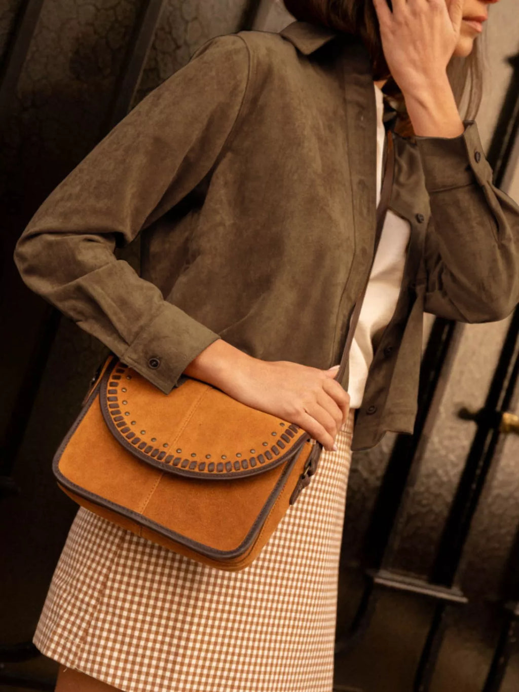 Cropped Faux Suede Button-Down Jacket | STAHlin RADIANCE