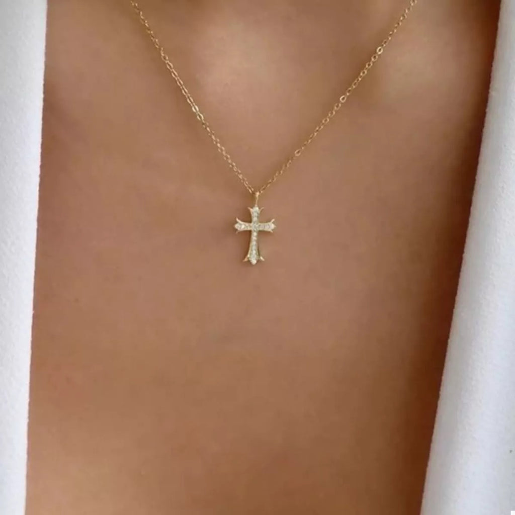 18K Gold-Plated Rhinestone Cross Necklace | STAHlin RADIANCE