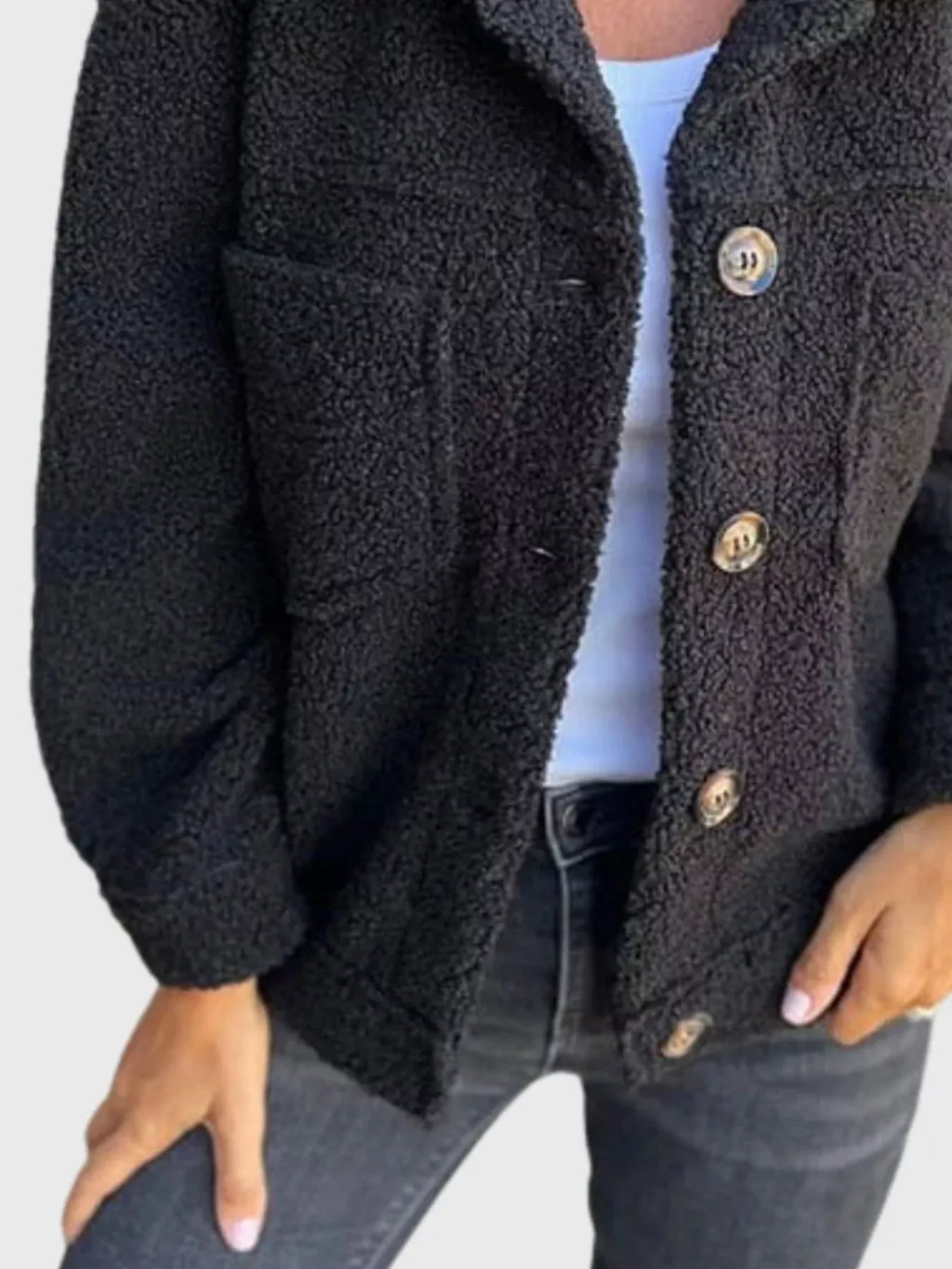 Full Size Single-Breasted Sherpa Shacket Plus Size | STAHlin RADIANCE