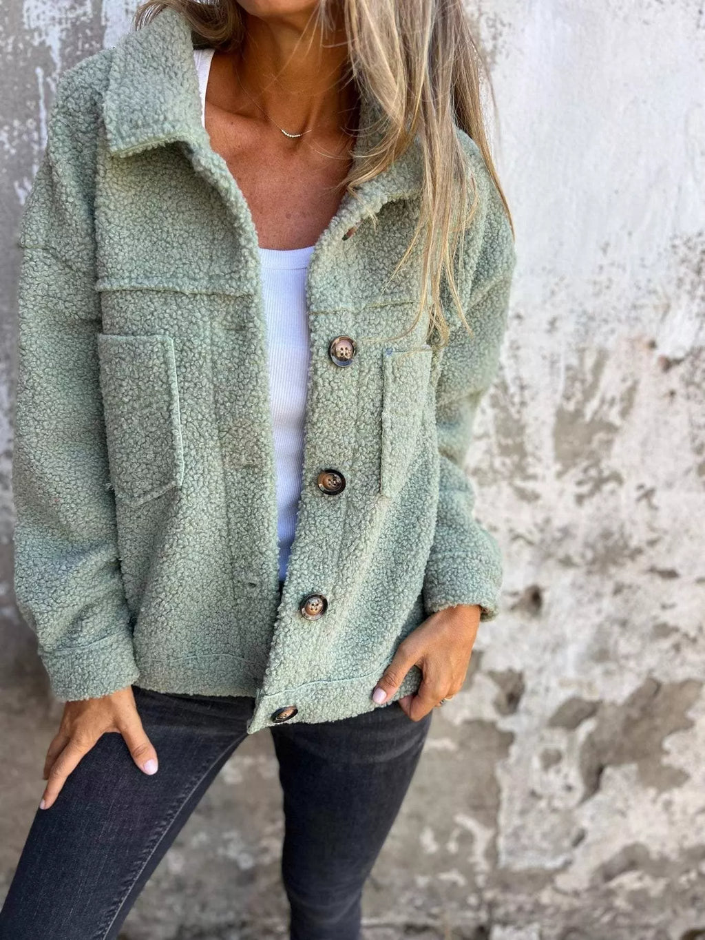 Full Size Single-Breasted Sherpa Shacket Plus Size | STAHlin RADIANCE