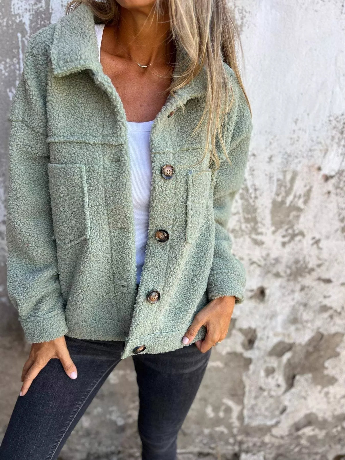 Full Size Single-Breasted Sherpa Shacket Plus Size | STAHlin RADIANCE