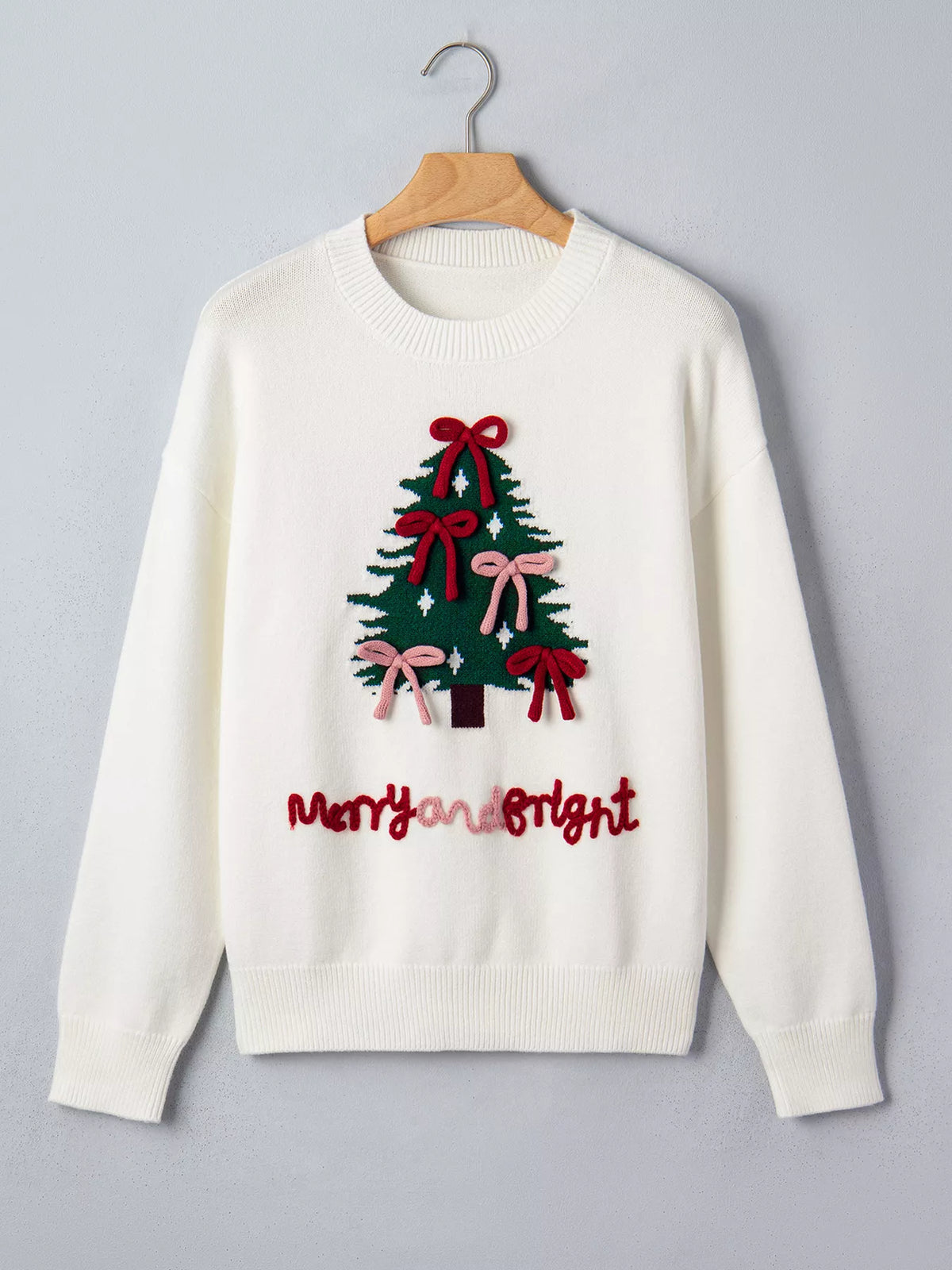 Christmas Tree Bow Drop Shoulder Knit Sweater | STAHlin RADIANCE