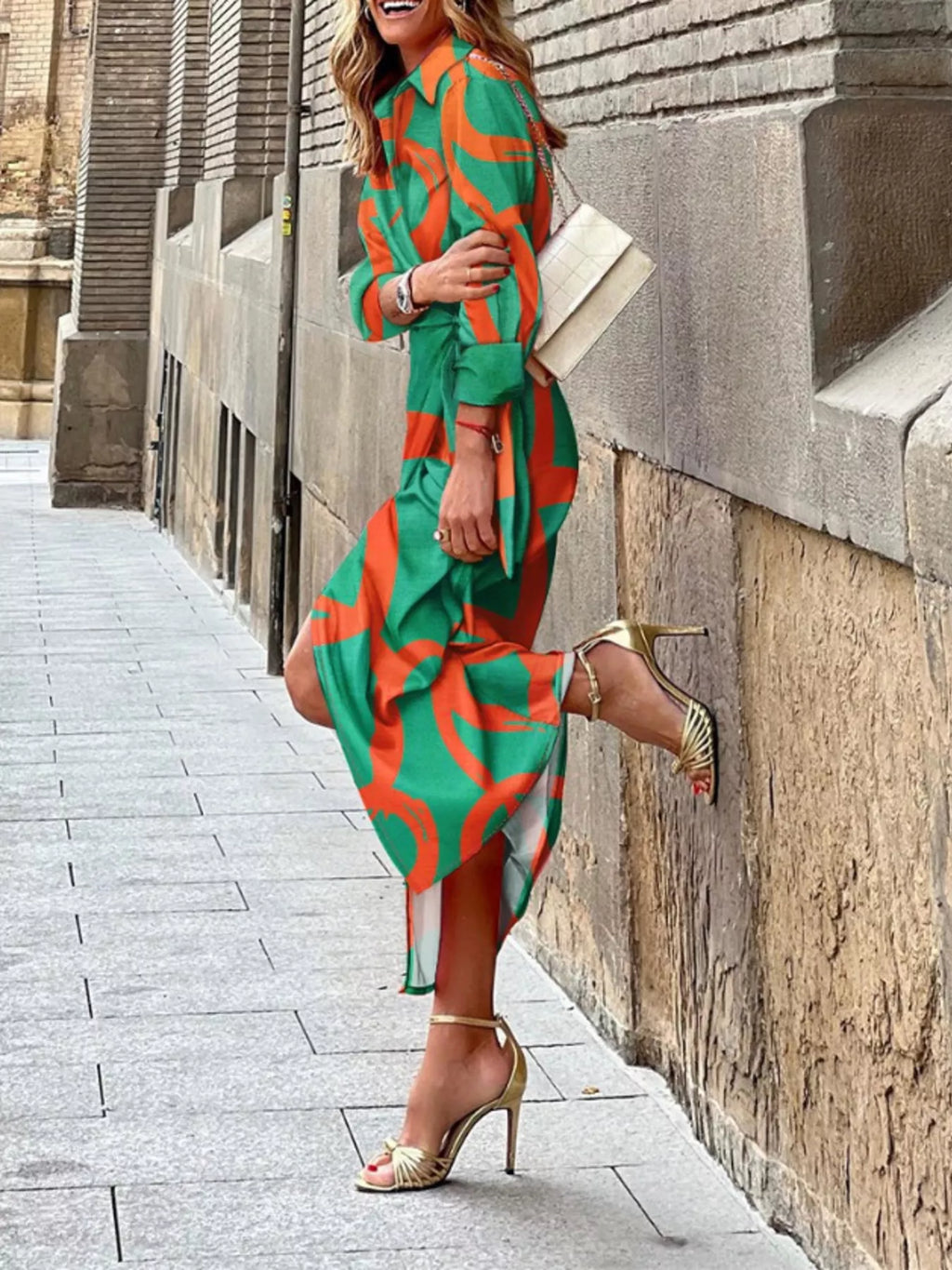 Printed Collared Neck Shirt Dress | STAHlin RADIANCE