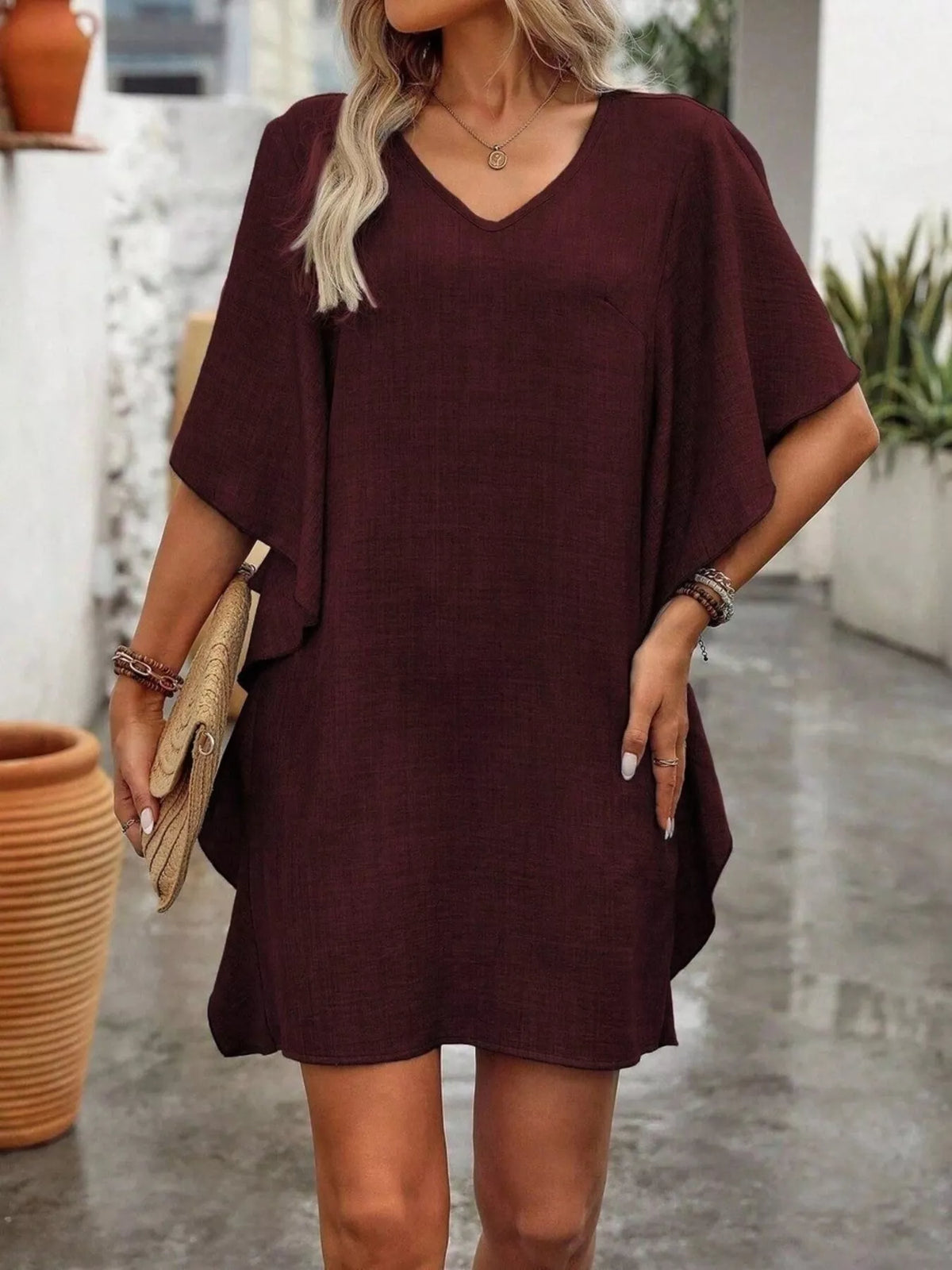 Ruffled Flutter Sleeve V-Neck Mini Dress | STAHlin RADIANCE