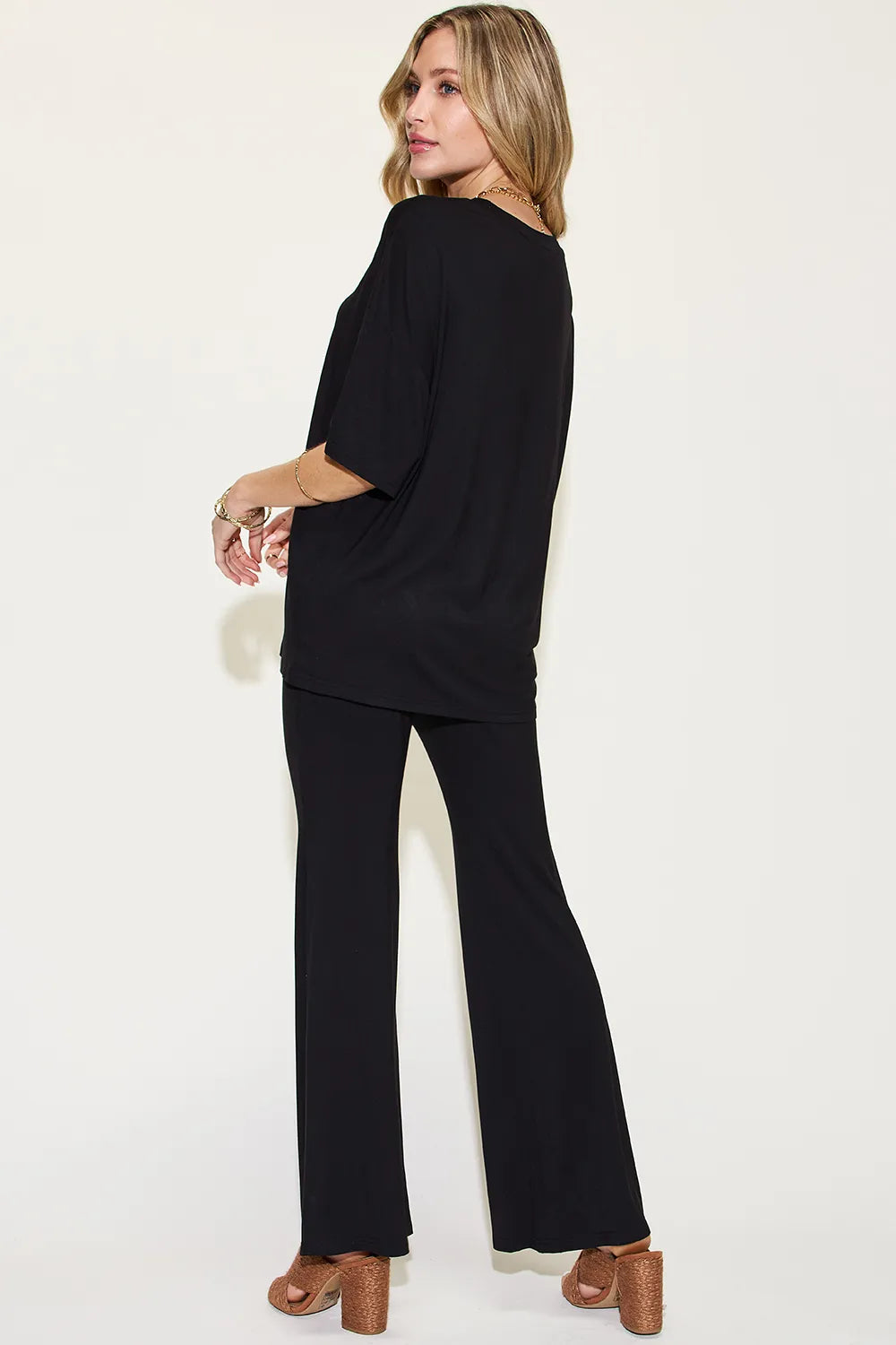 Basic Bae Full Size Bamboo Drop Shoulder T-Shirt and Flare Pants Set | STAHlin RADIANCE