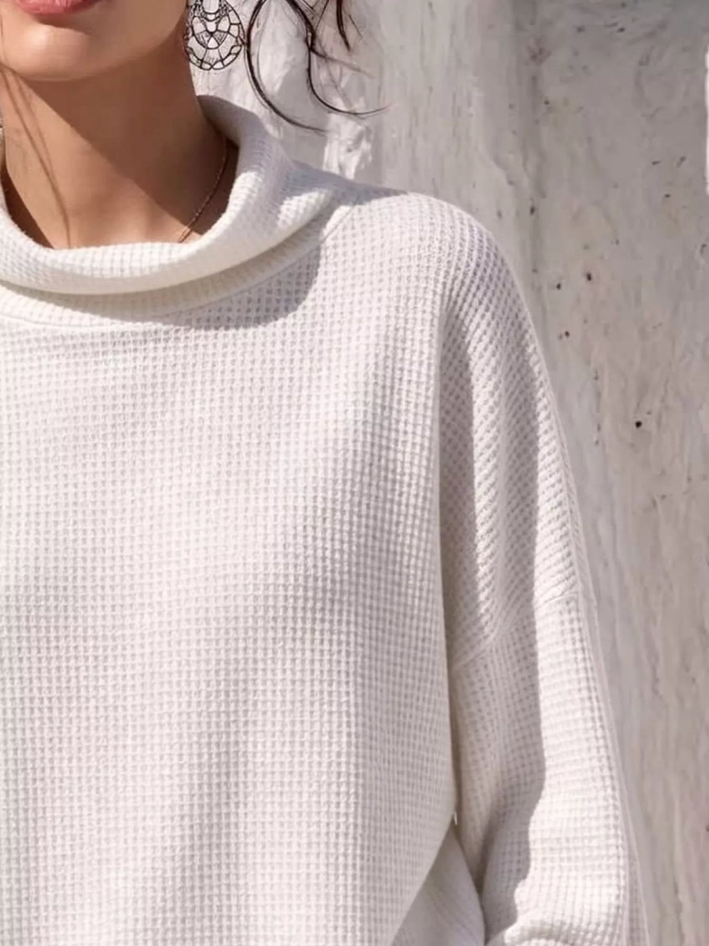 Full Size Waffle Knit Mock Neck Long Sleeve T-Shirt Plus Size | STAHlin RADIANCE