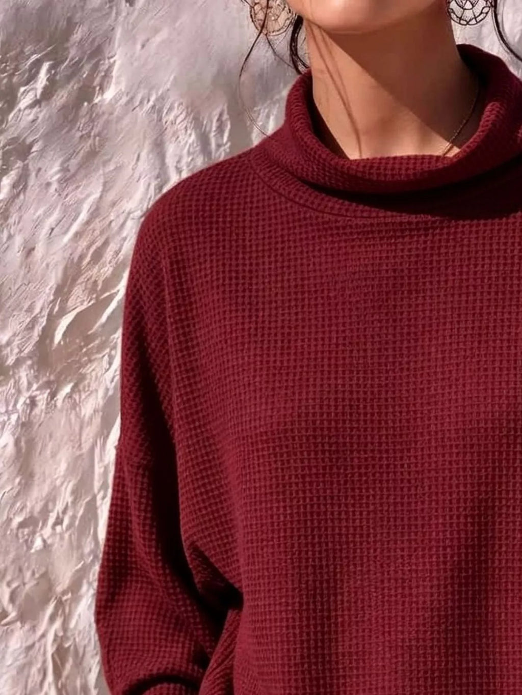 Full Size Waffle Knit Mock Neck Long Sleeve T-Shirt Plus Size | STAHlin RADIANCE