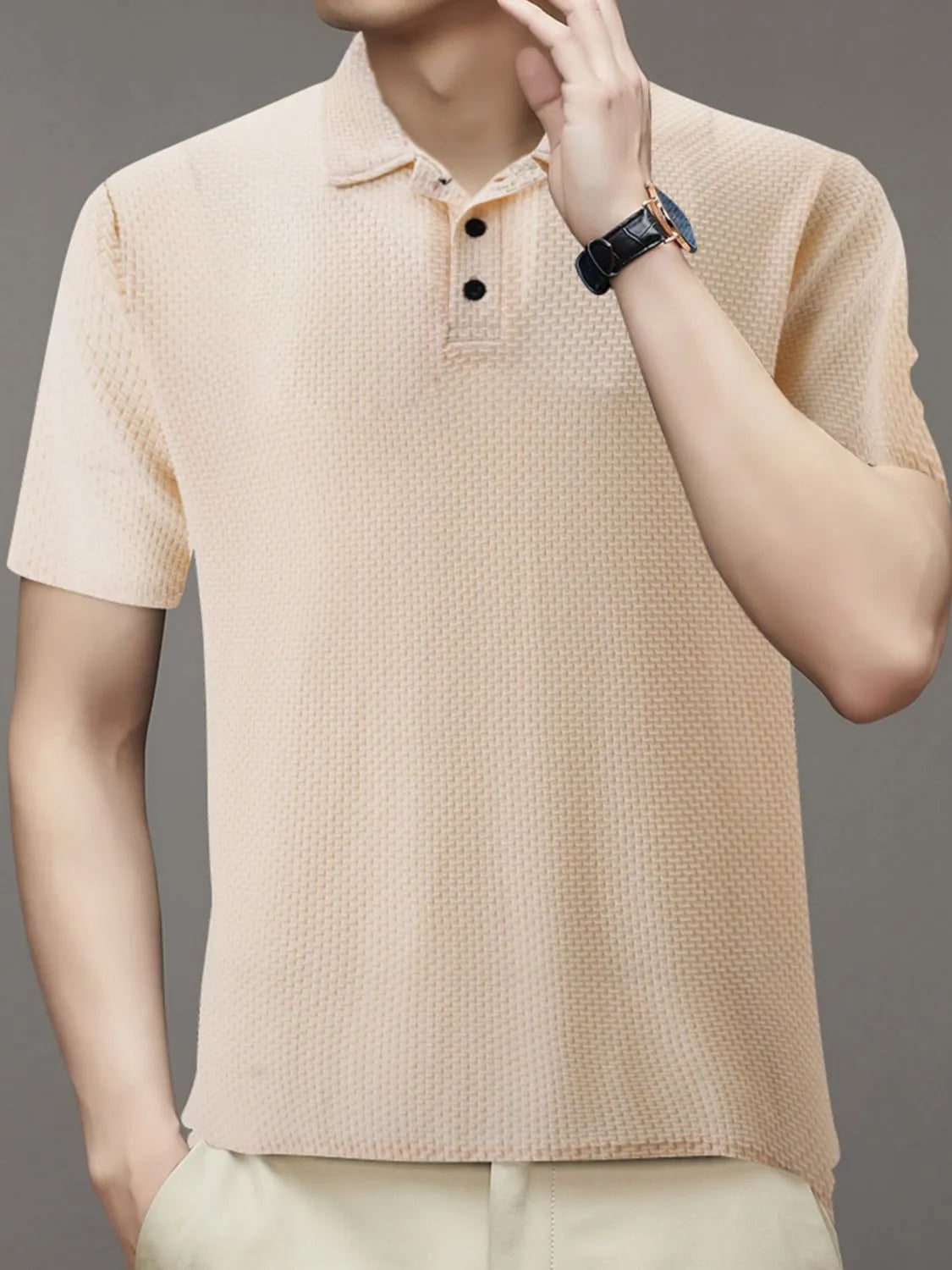 Men's Full Size Button Detail Short Sleeve Polo Plus Size | STAHlin RADIANCE