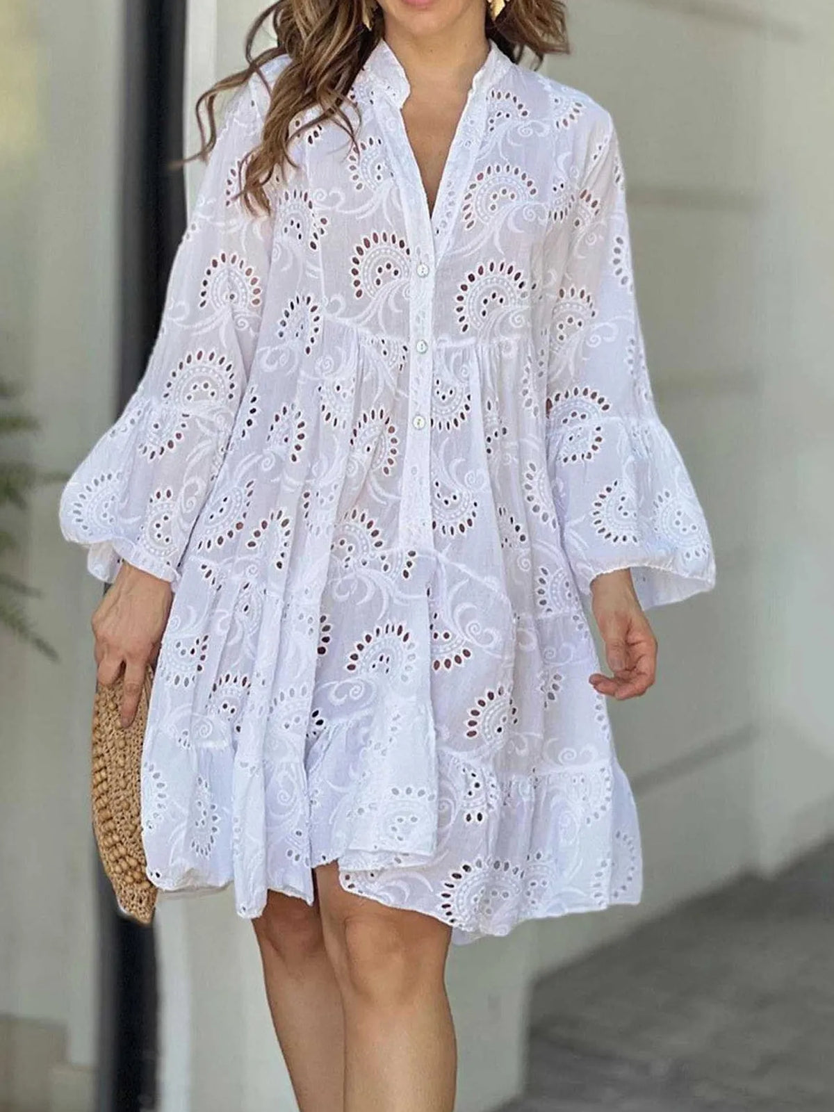 Full Size Eyelet Ruffled Hem Tiered Dress Plus Size | STAHlin RADIANCE