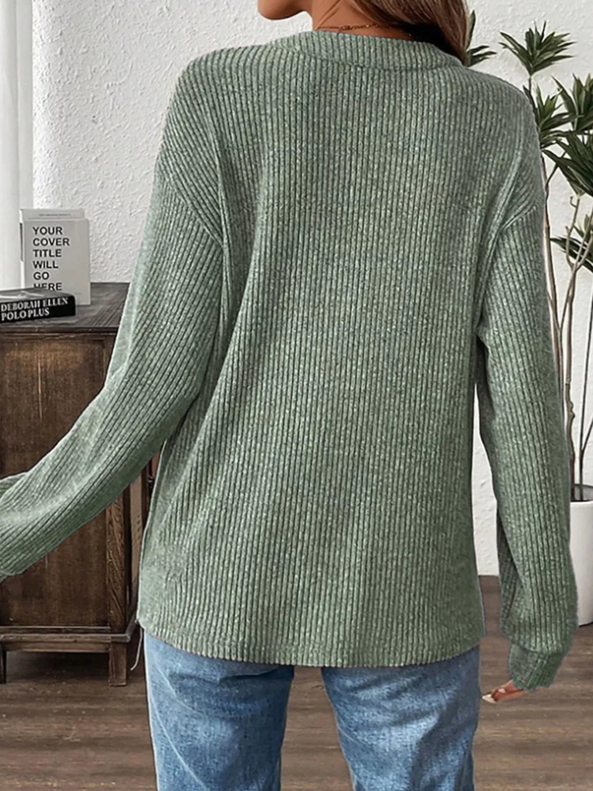 Ribbed Button Detail Long Sleeve T-Shirt | STAHlin RADIANCE