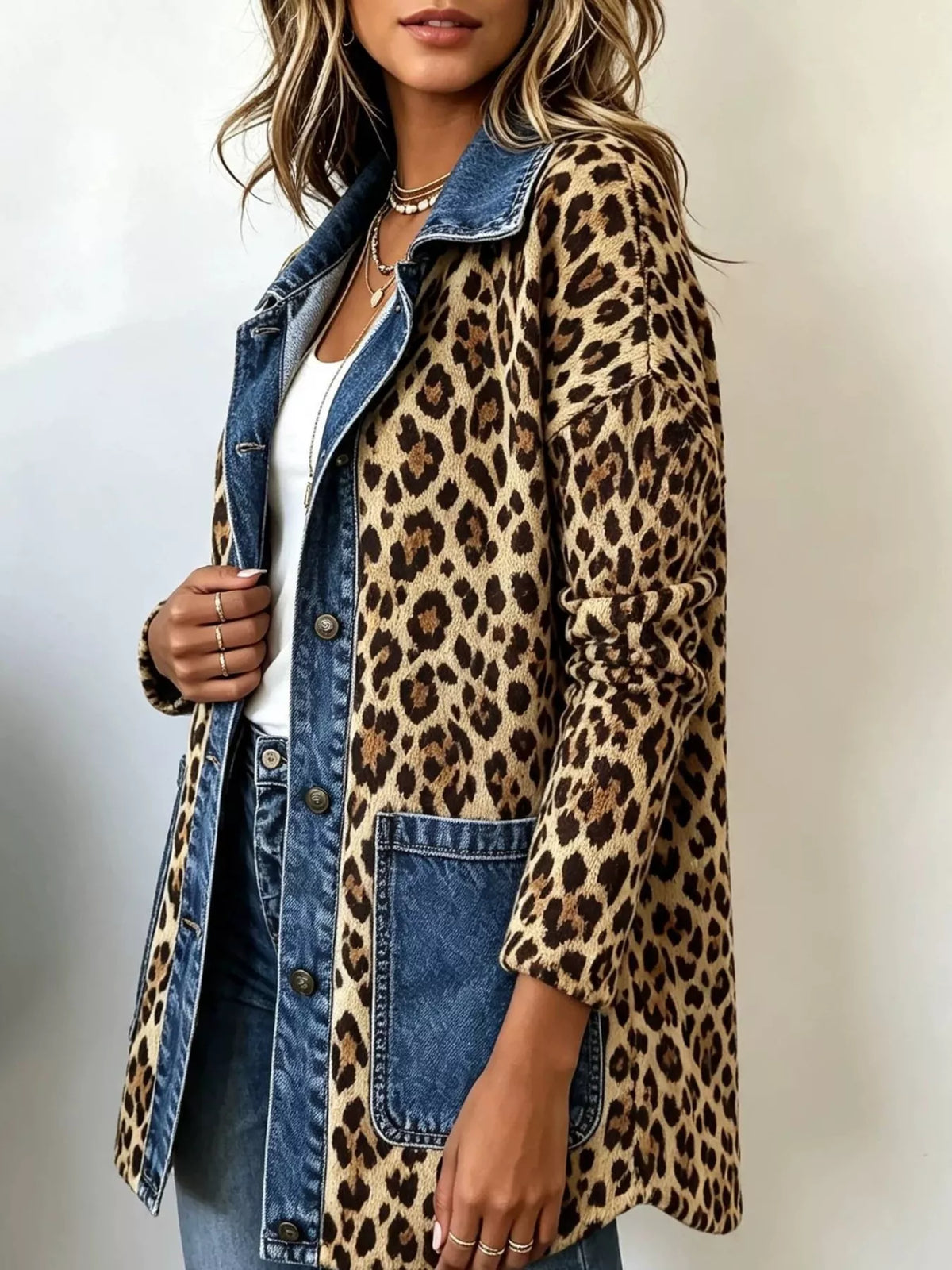 Full Size Leopard Print Colorblock Jacket Plus Size | STAHlin RADIANCE
