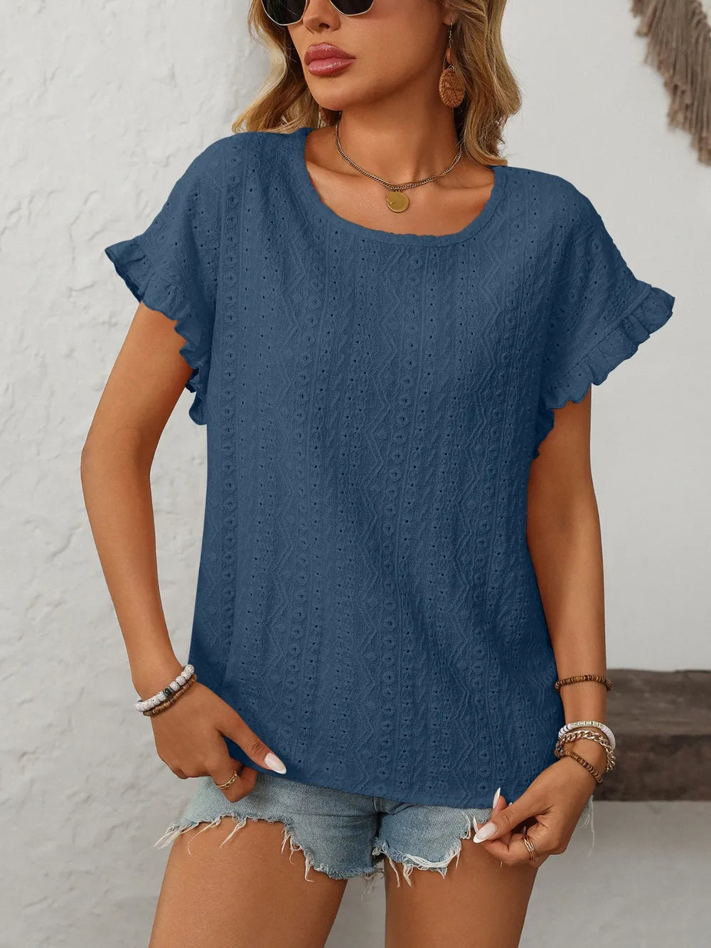 Mandy Eyelet Round Neck Short Sleeve Top | STAHlin RADIANCE