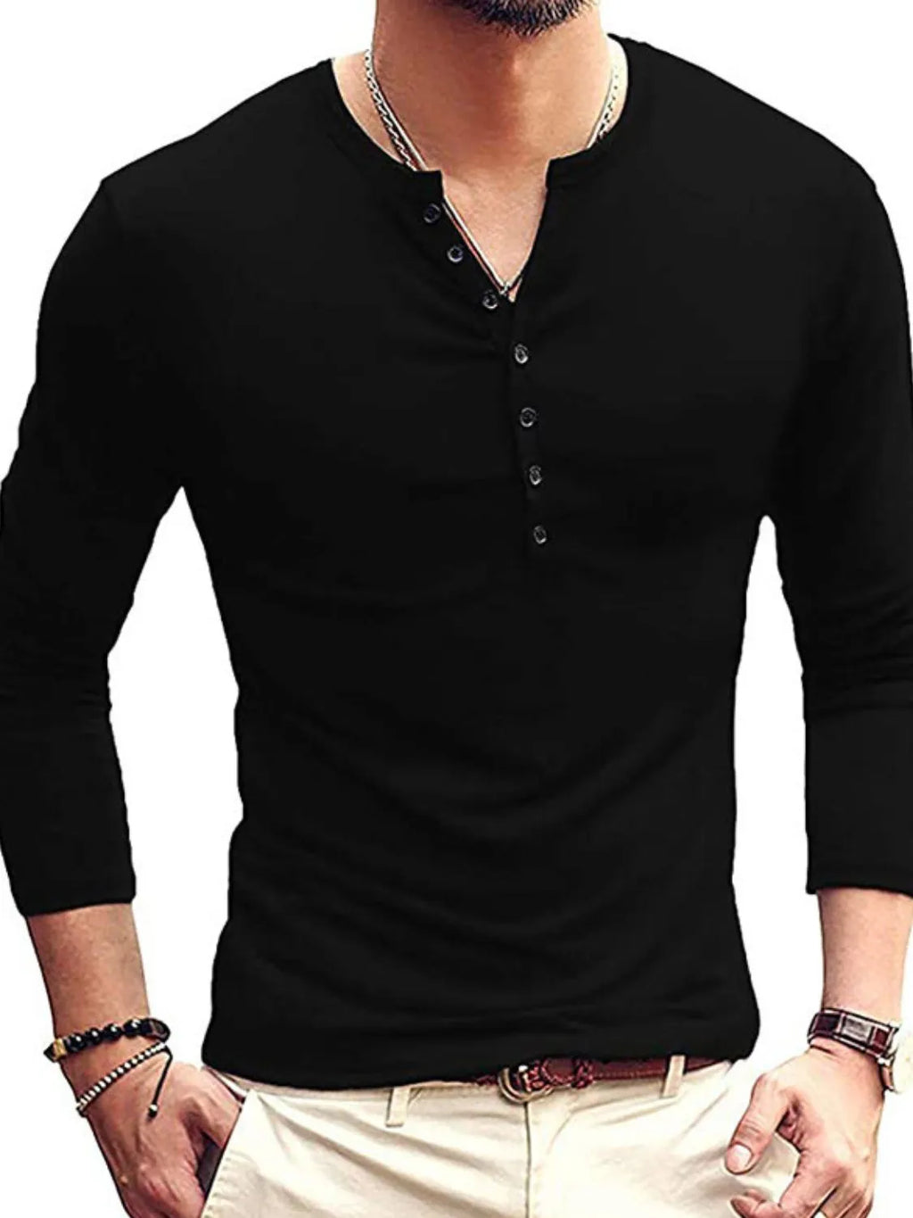 Men's Full Size Notched Long Sleeve Top Plus Size | STAHlin RADIANCE