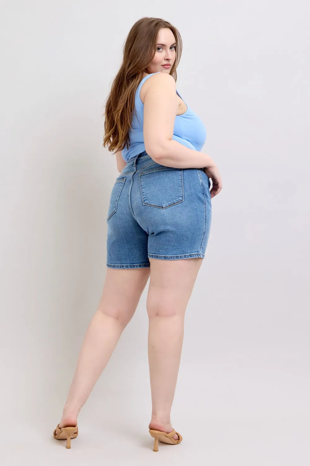 Judy Blue Full Size 2 Button Denim Shorts with Pockets Plus Size | STAHlin RADIANCE