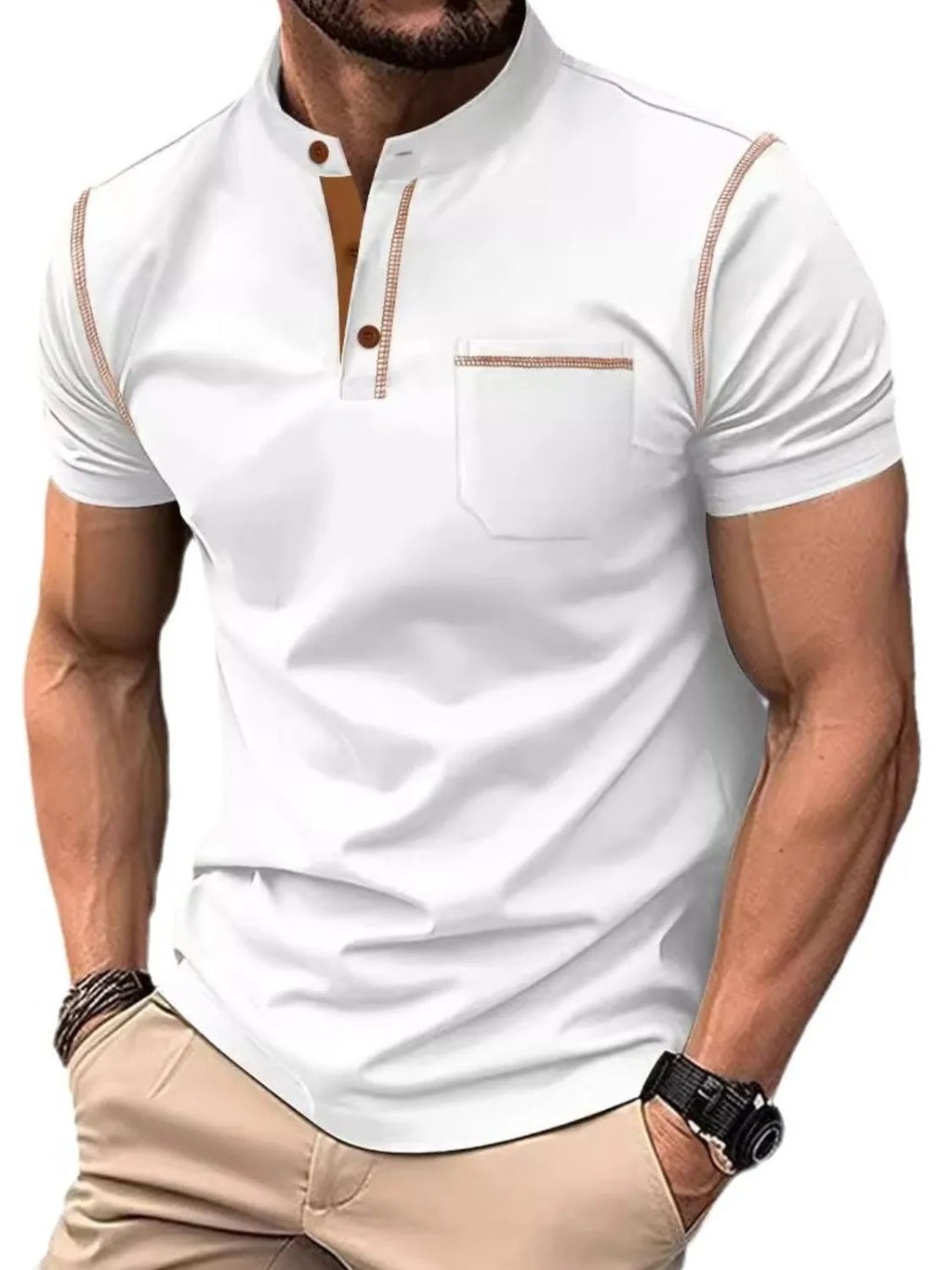 Men's Full Size Button Detail Short Sleeve Polo Plus Size | STAHlin RADIANCE