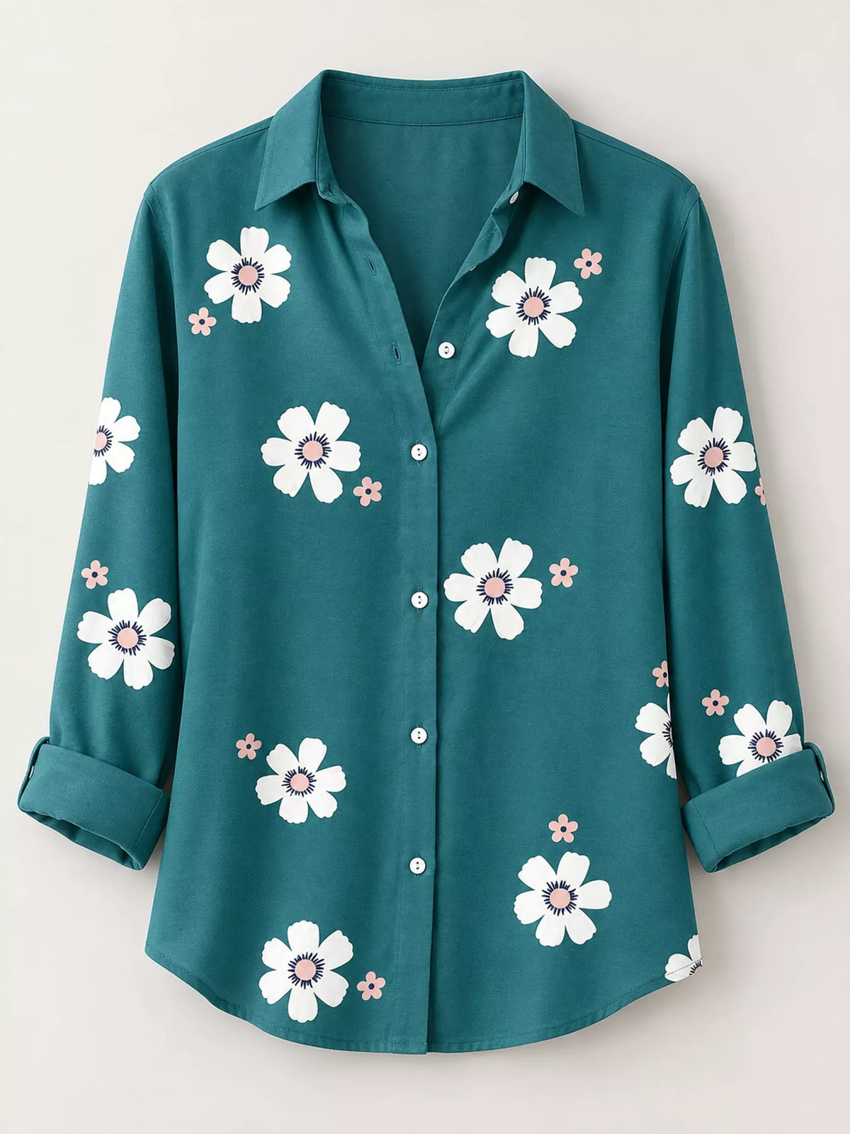 Full Size Floral Print Button-Down Casual Shirt Plus Size | STAHlin RADIANCE