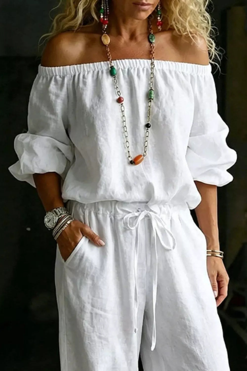 Full Size Off-Shoulder Top and Pants Set Plus Size | STAHlin RADIANCE