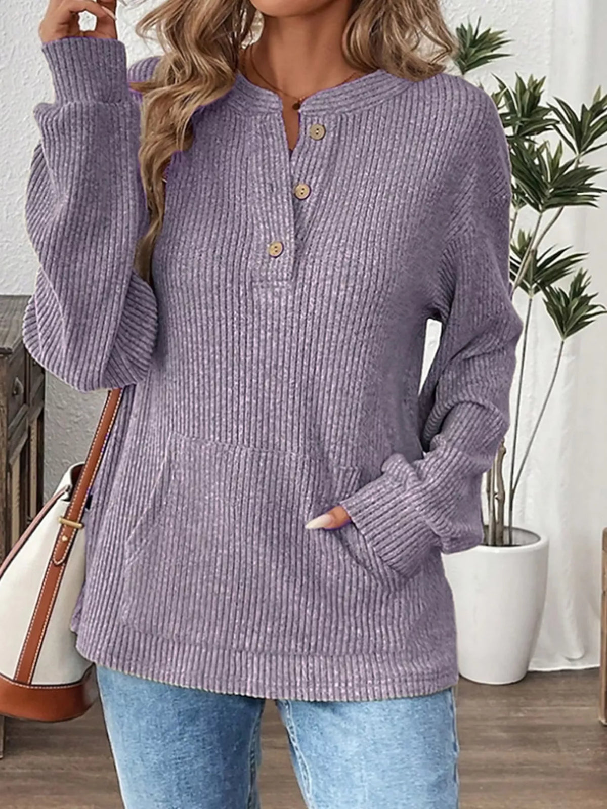 Ribbed Button Detail Long Sleeve T-Shirt | STAHlin RADIANCE