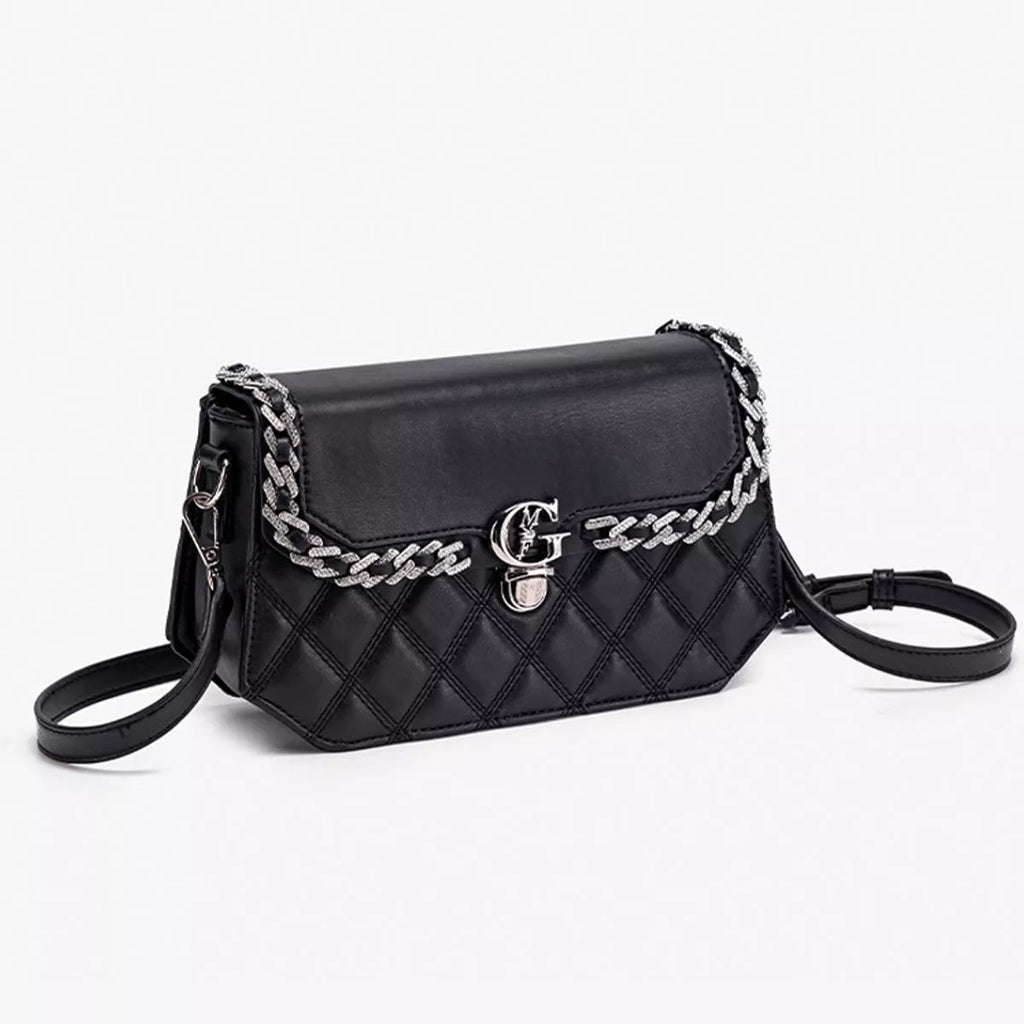 Quilted PU Leather Crossbody Bag with Rhinestone Decor | STAHlin RADIANCE