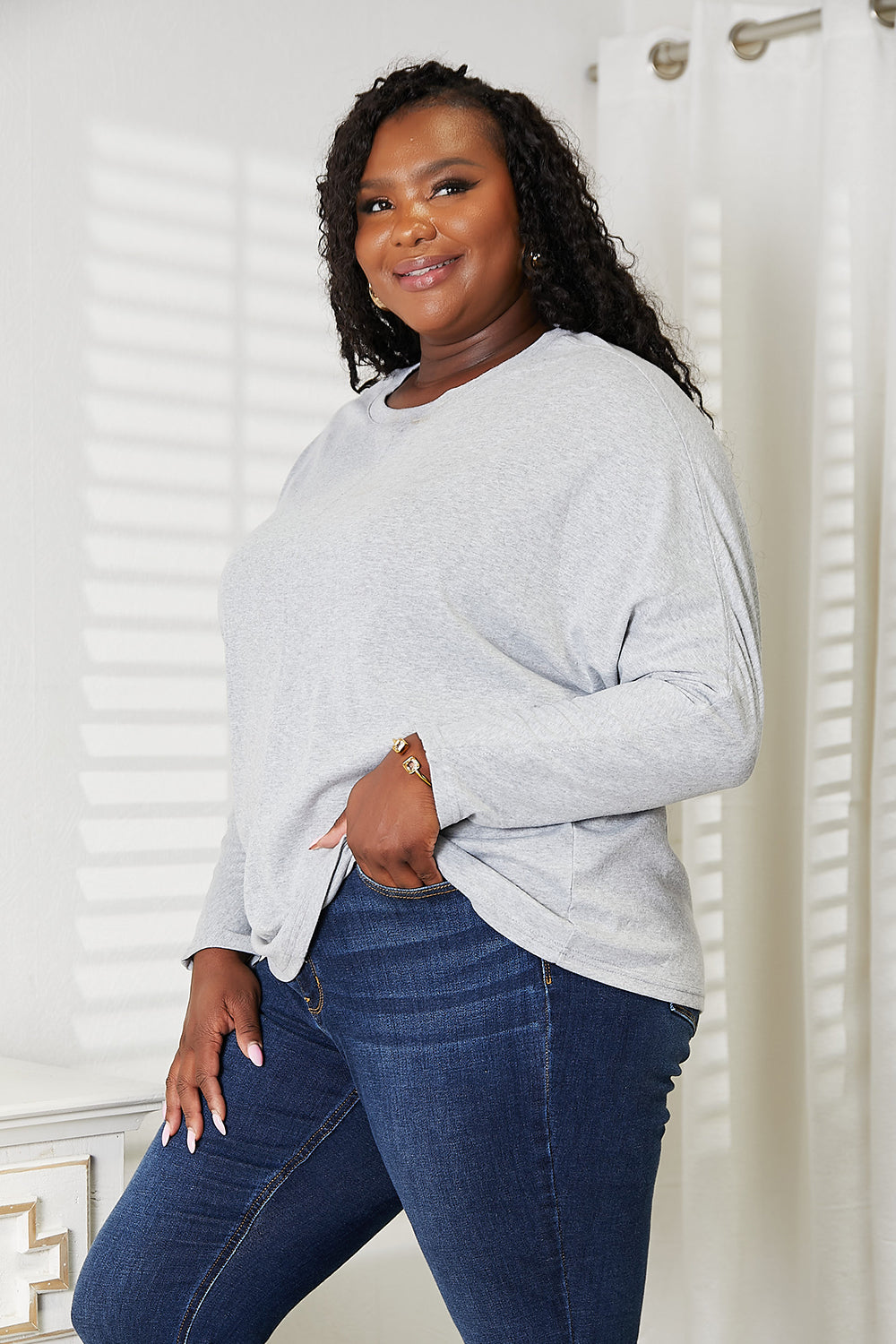 Double Take Seam Detail Round Neck Long Sleeve Top | STAHlin RADIANCE