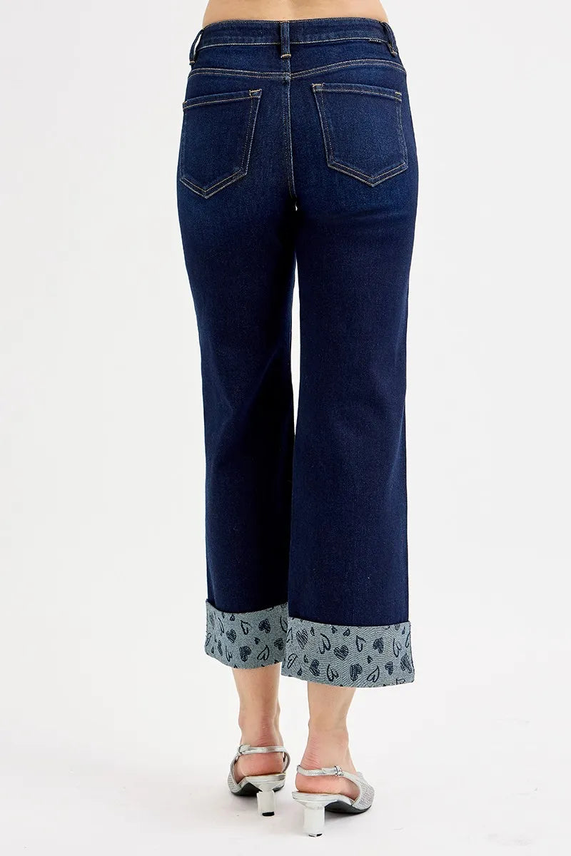 RISEN Full Size Mid Rise Fit Crop Wide With Printed Cuff Jeans Plus Size | STAHlin RADIANCE
