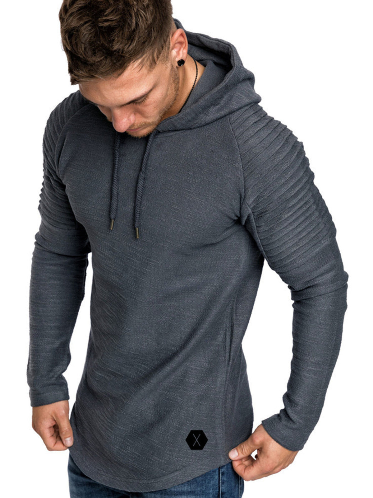 Men's Plus Size Slim Fit Ribbed Hoodie with Drawstring | STAHlin RADIANCE