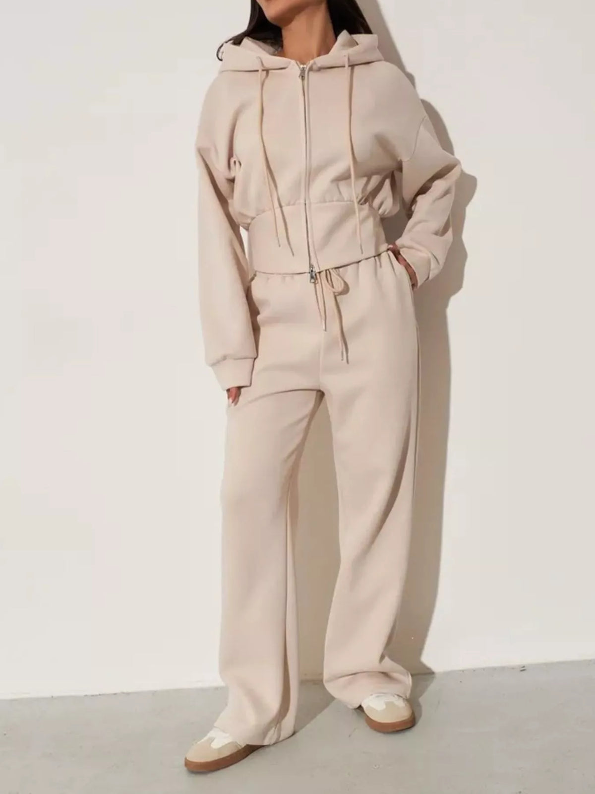 Zip-Up Hoodie and Wide-Leg Sweatpants Set | STAHlin RADIANCE