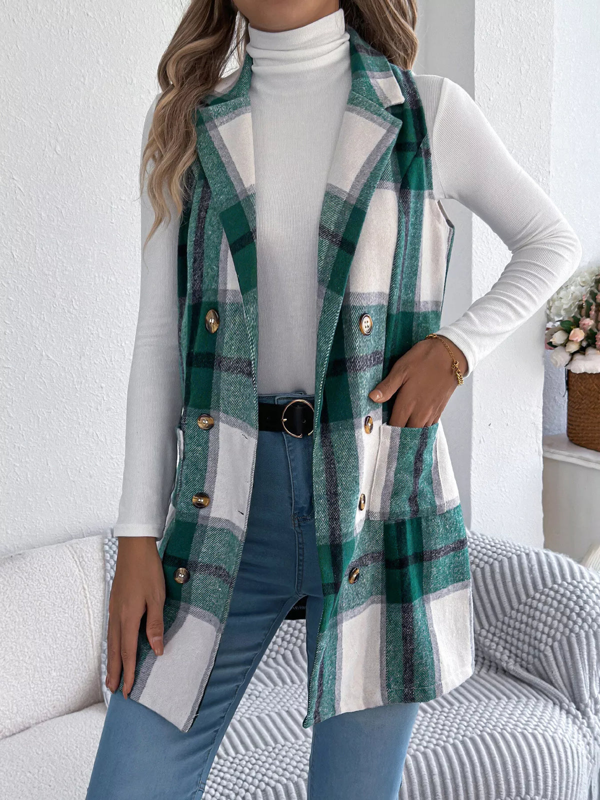 Plaid Double-Breasted Vest Coat | STAHlin RADIANCE