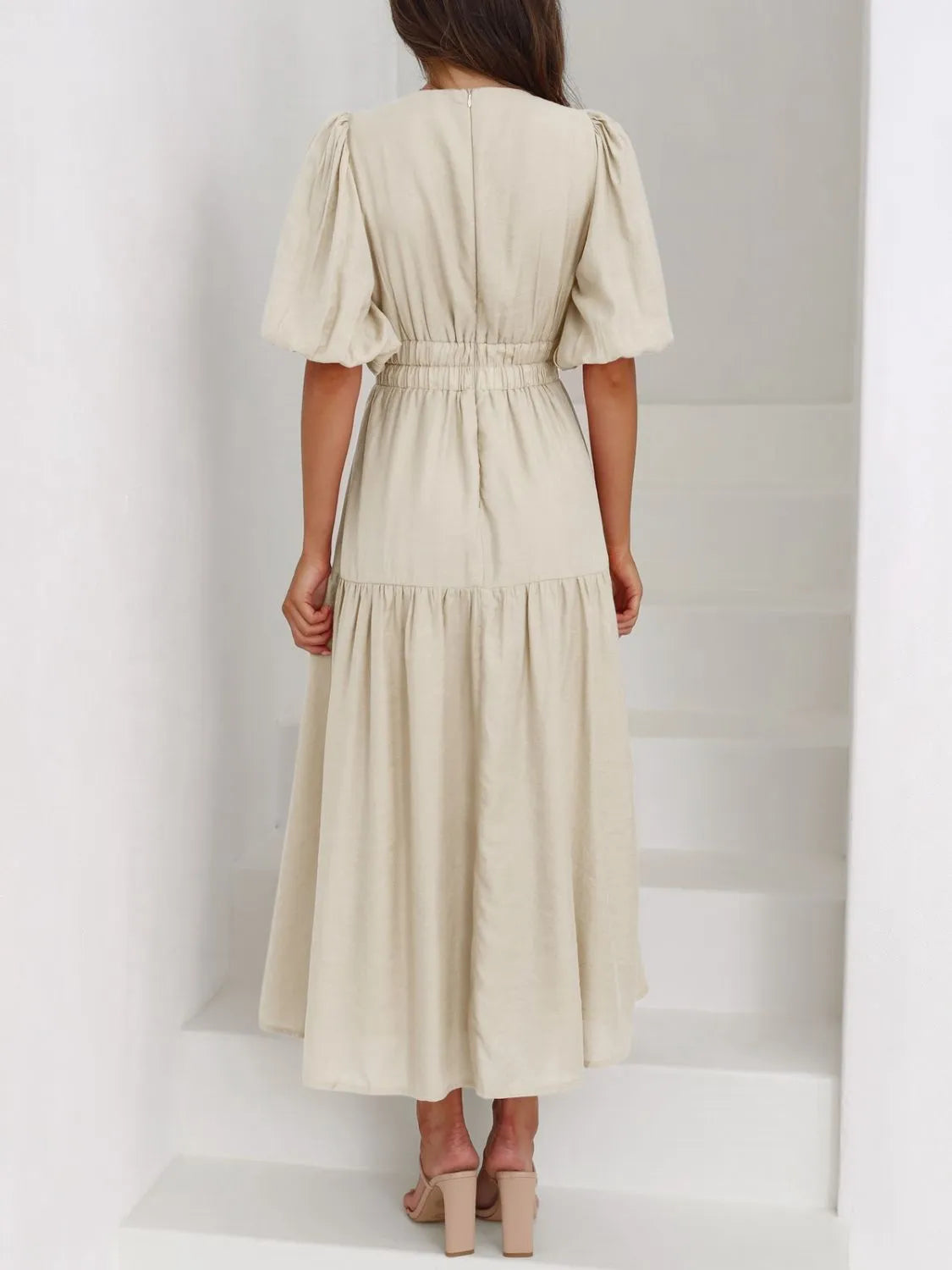 V-Neck Puff Sleeve Midi Dress | STAHlin RADIANCE
