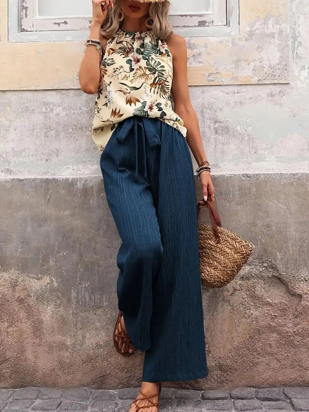 Printed Tank Top and Wide Leg Pants Set | STAHlin RADIANCE