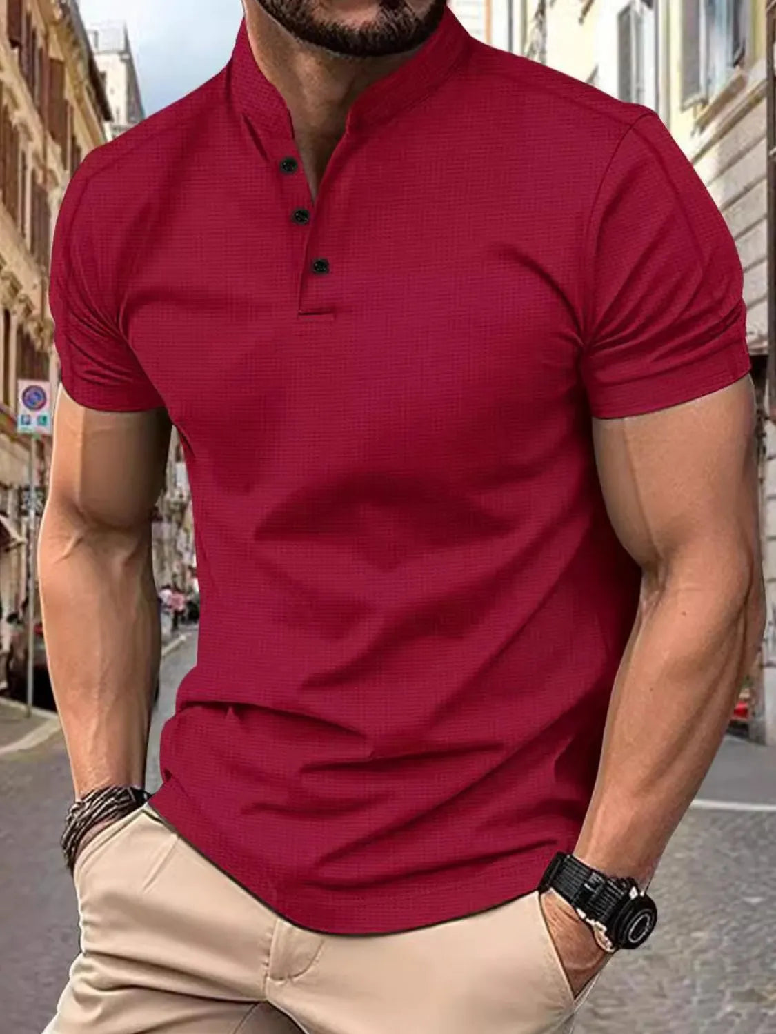Men's Full Size Button Detail Short Sleeve Polo Plus Size | STAHlin RADIANCE
