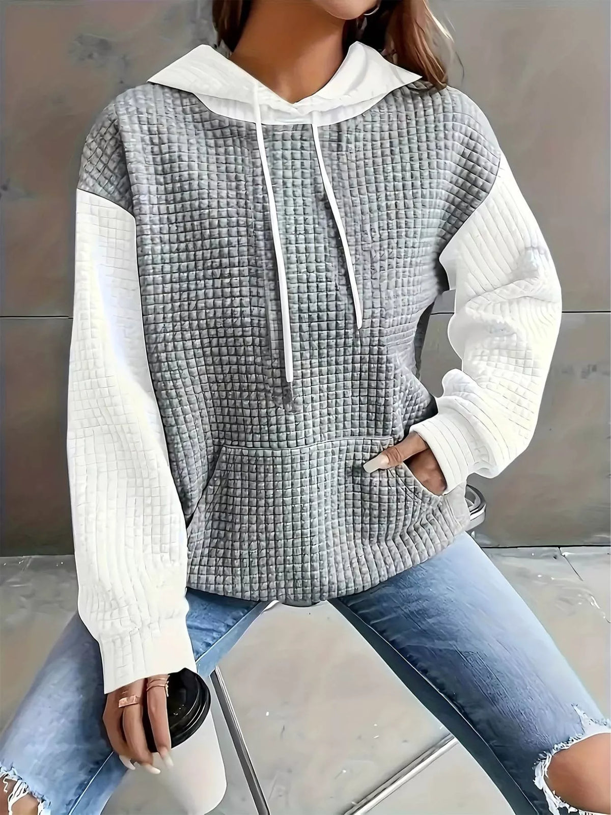 Full Size Textured Kangaroo Pocket Hoodie Plus Size | STAHlin RADIANCE