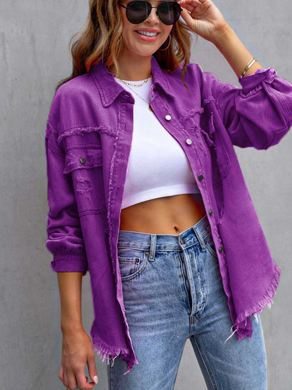 Distressed Drop Shoulder Denim Jacket | STAHlin RADIANCE