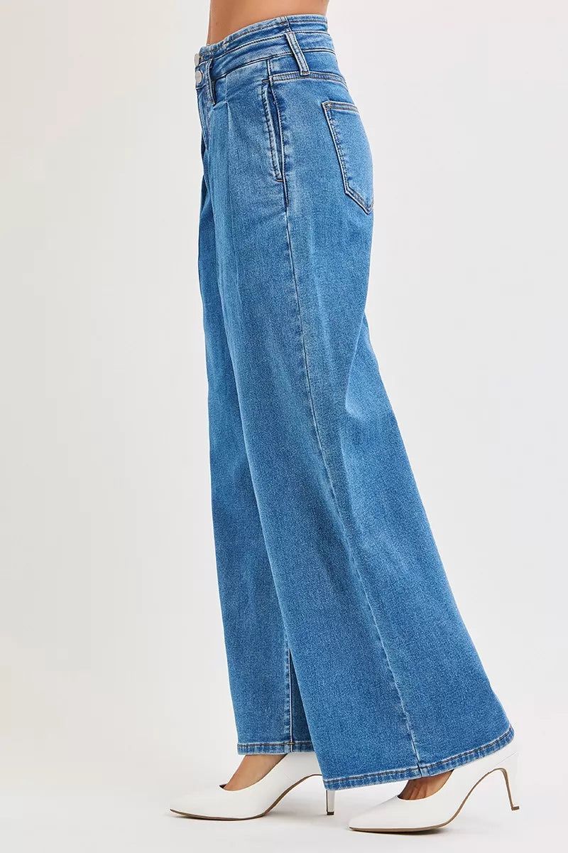 RISEN Full Size Mid Rise Fit Wide Leg with Pleated Detail Jeans Plus Size | STAHlin RADIANCE