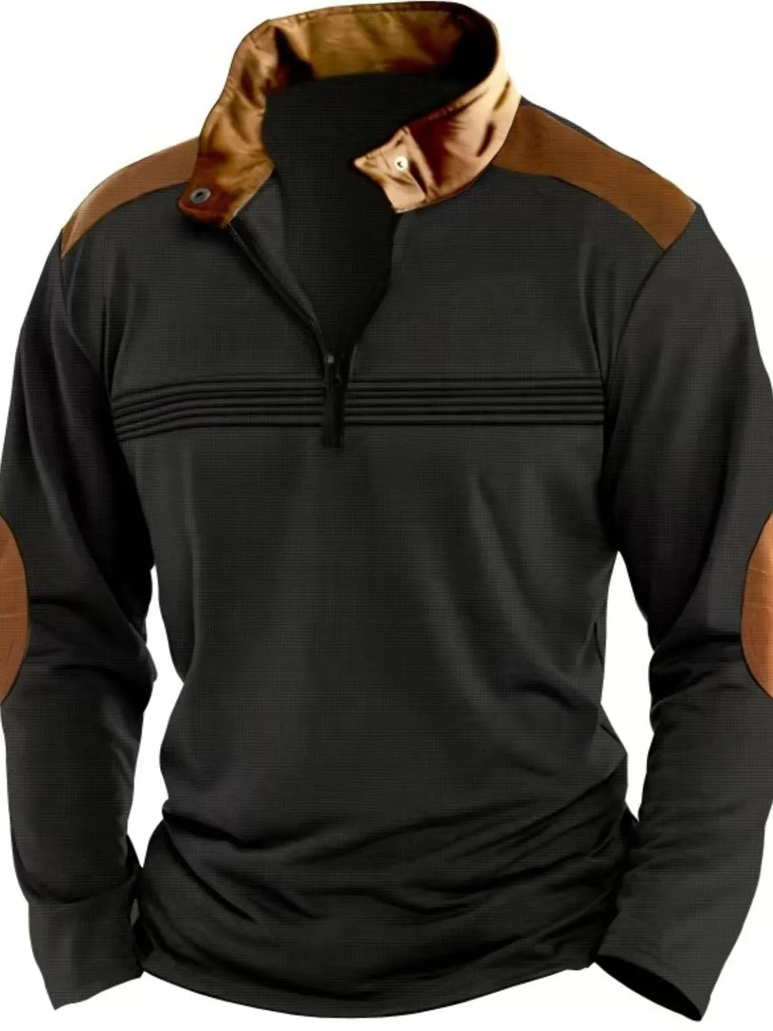 Men's Full Size Contrast Half Zip Long Sleeve Polo Plus Size | STAHlin RADIANCE
