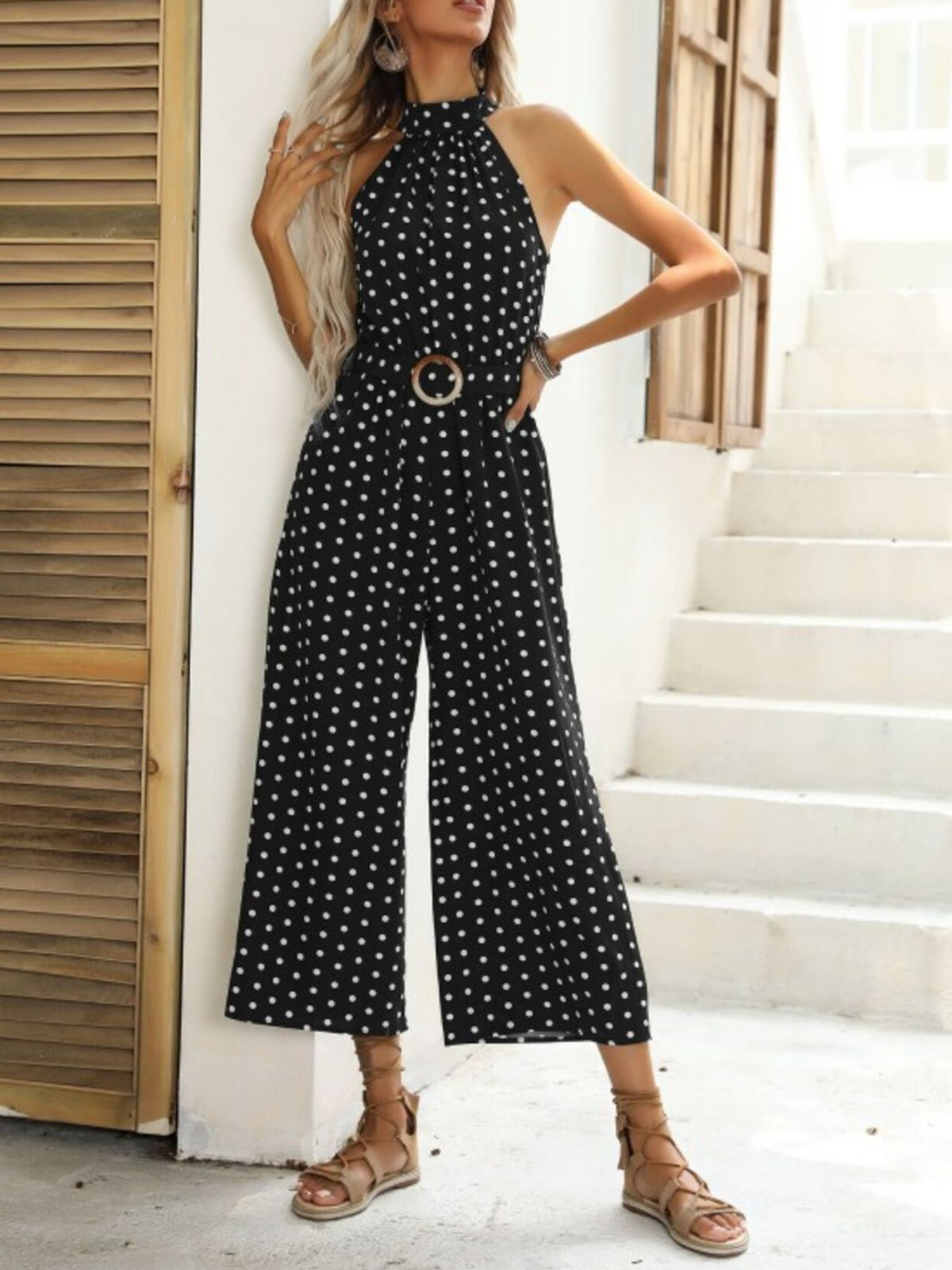 Polka Dot Halter Neck Wide Leg Jumpsuit | STAHlin RADIANCE