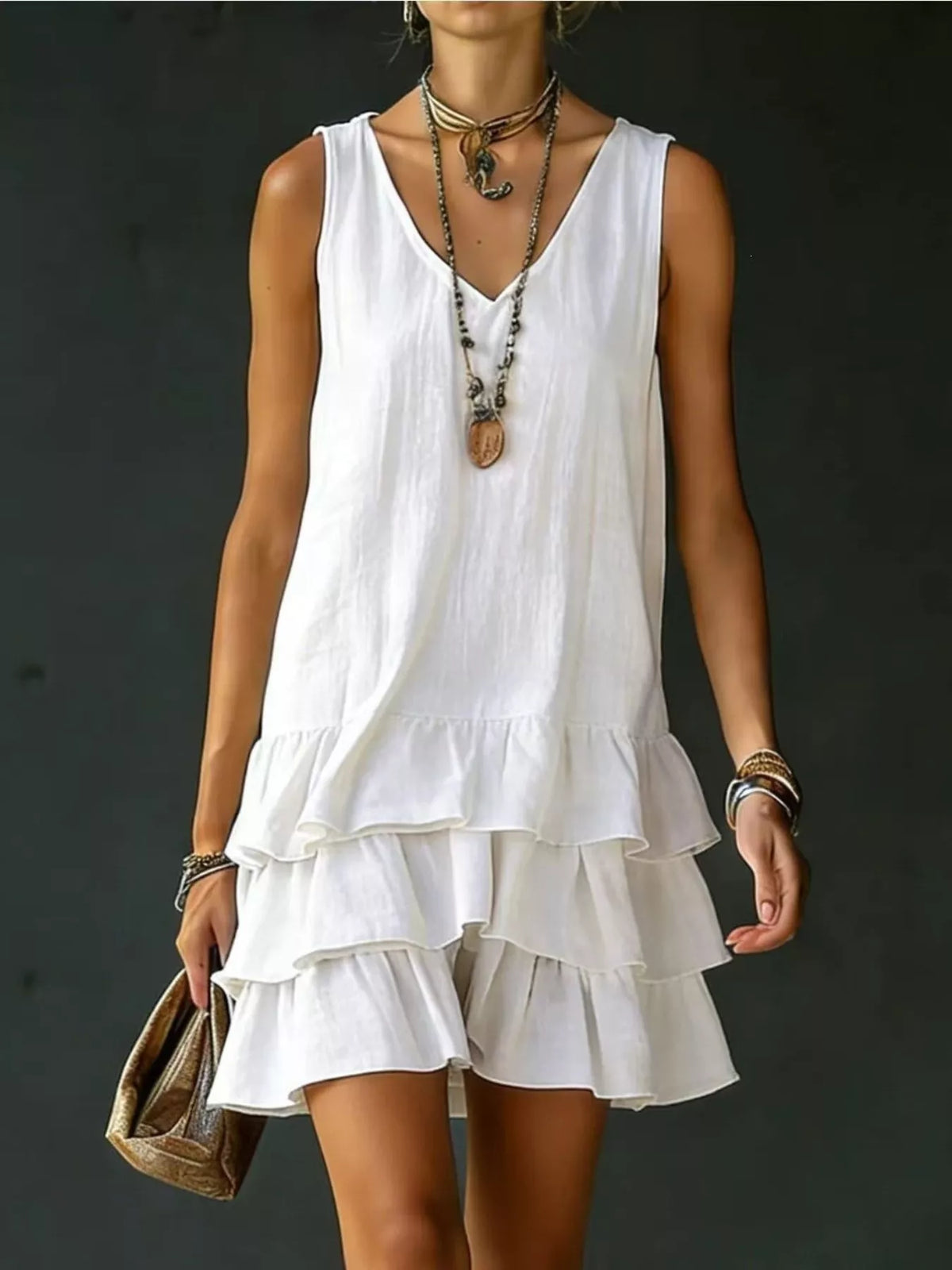 Full Size Ruffled Hem V-Neck Sleeveless Dress Plus Size | STAHlin RADIANCE