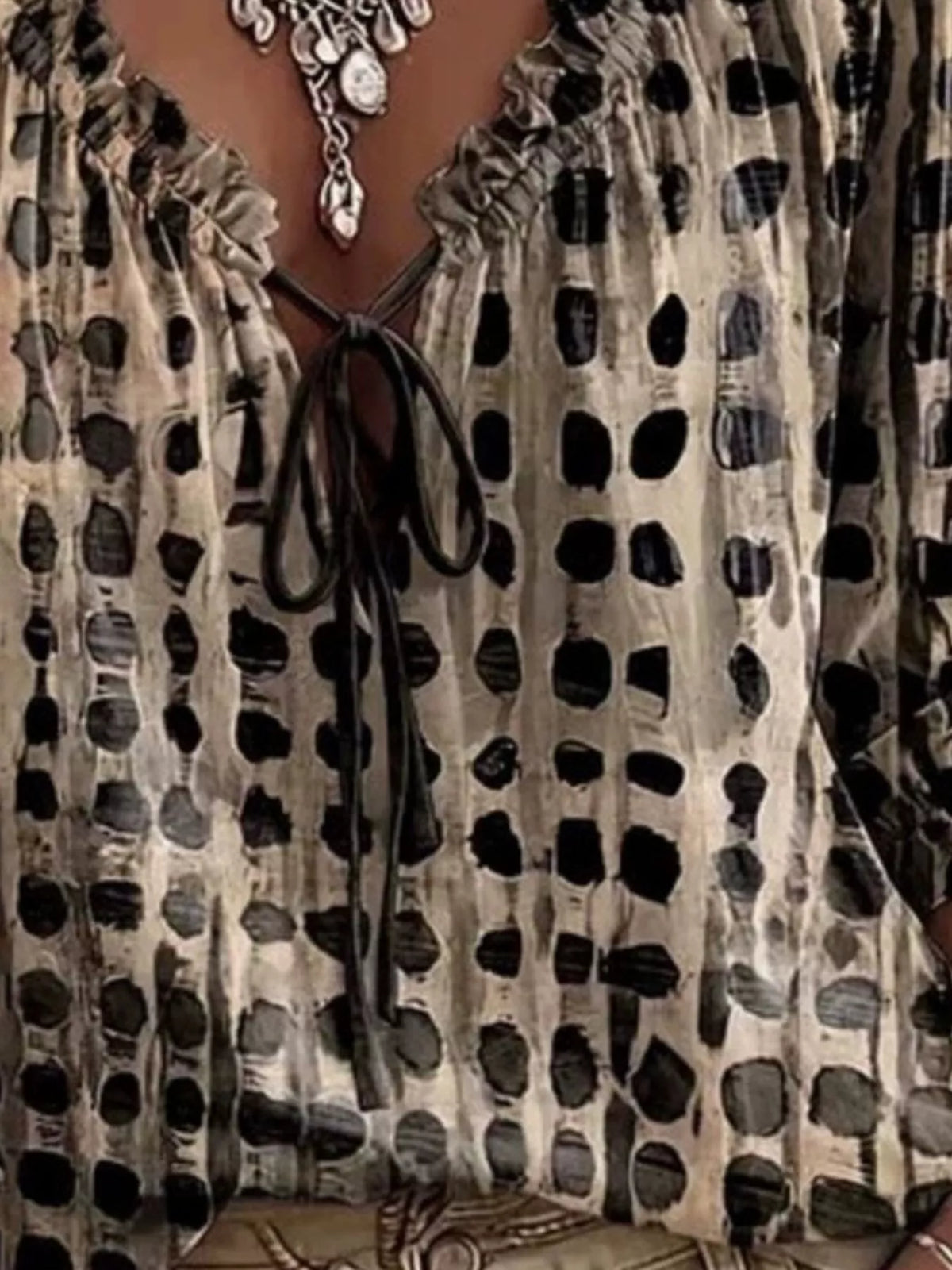 Full Size Tie Neck 3/4 Sleeve Blouse Plus Size | STAHlin RADIANCE
