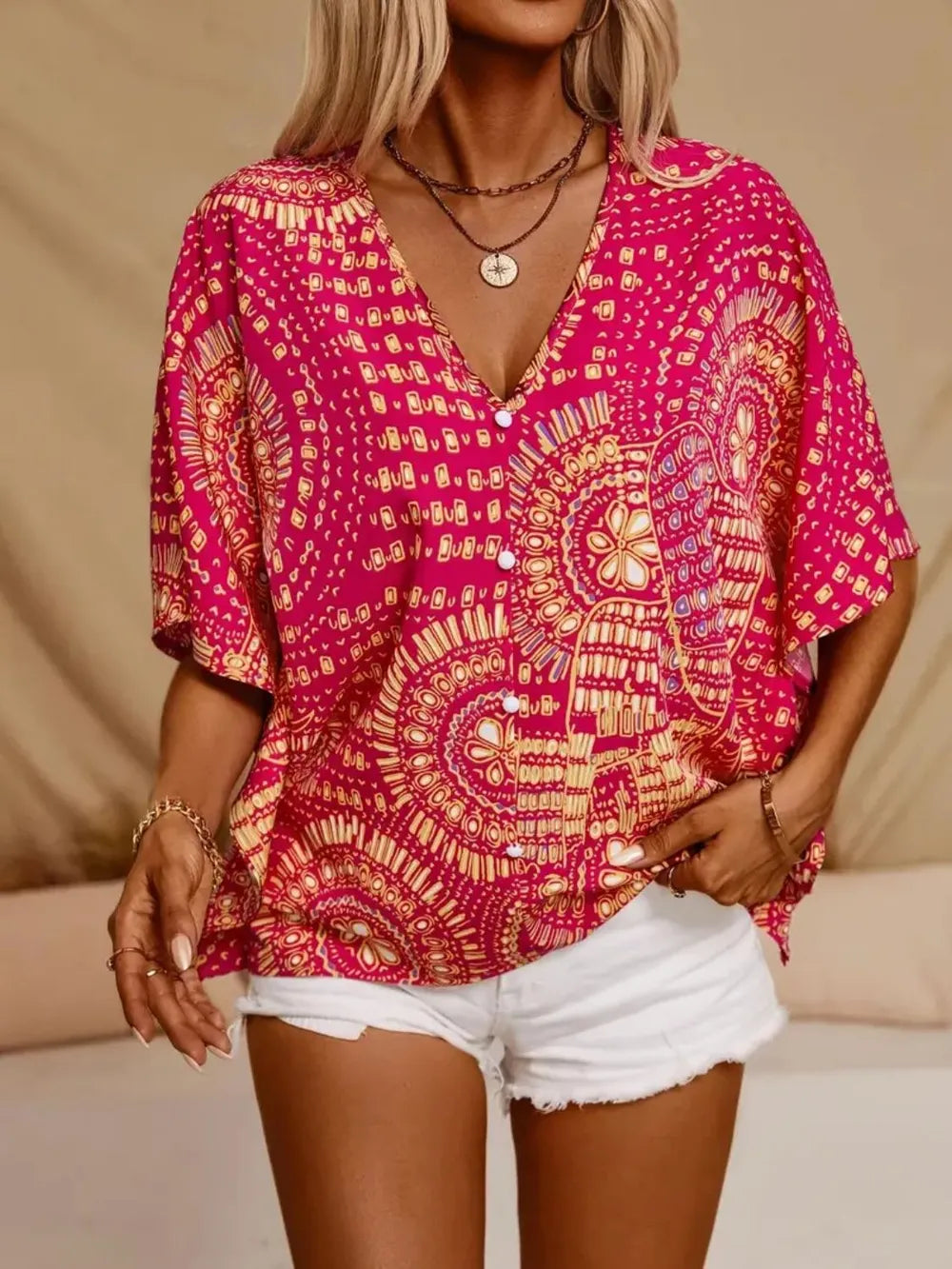 Printed V-Neck Half Sleeve Top | STAHlin RADIANCE
