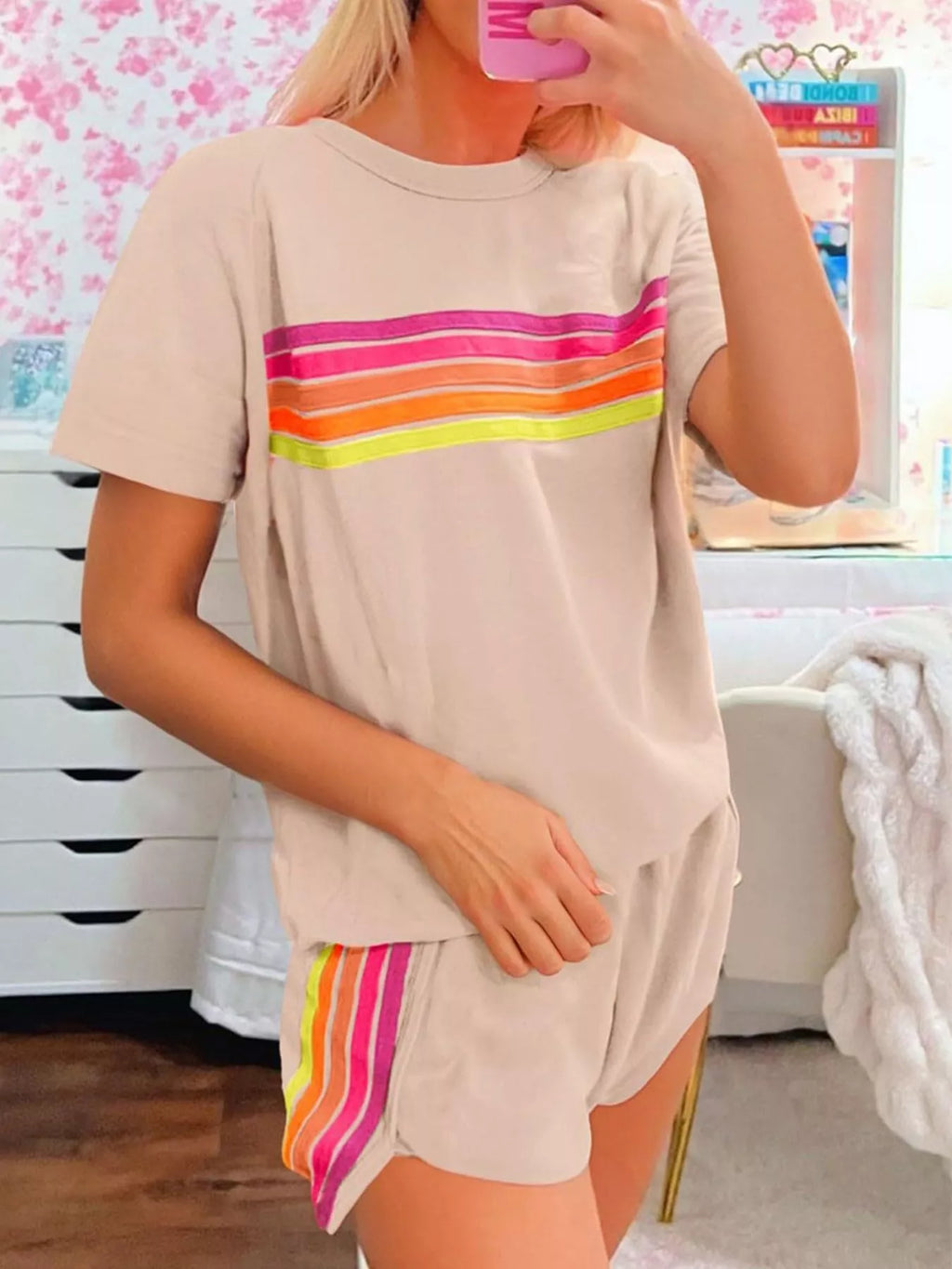 Rainbow Striped Round Neck Top and Shorts Set | STAHlin RADIANCE