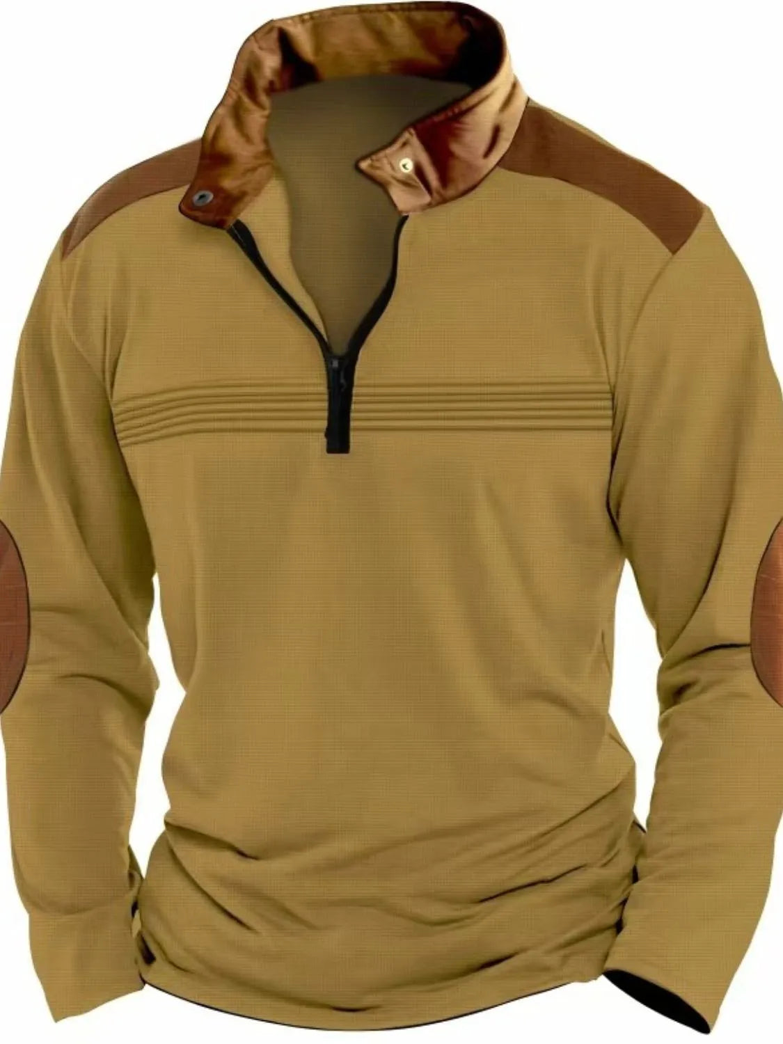 Men's Full Size Contrast Half Zip Long Sleeve Polo Plus Size | STAHlin RADIANCE