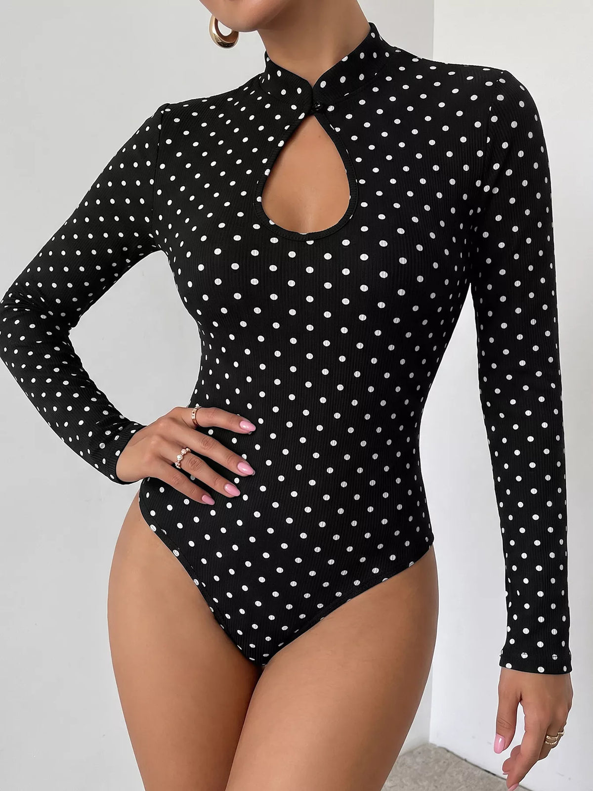 Polka Dot Cutout Long Sleeve Bodysuit | STAHlin RADIANCE