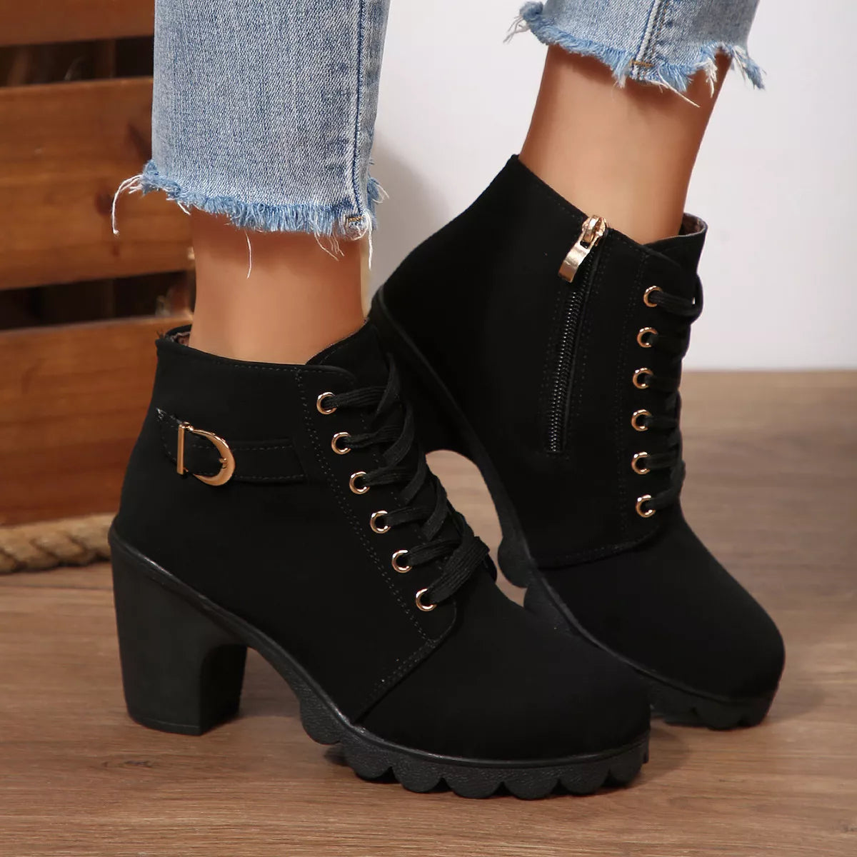 Lace Up Block Heels Boots | STAHlin RADIANCE
