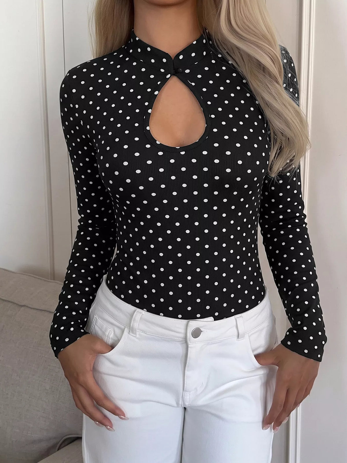 Polka Dot Cutout Long Sleeve Bodysuit | STAHlin RADIANCE