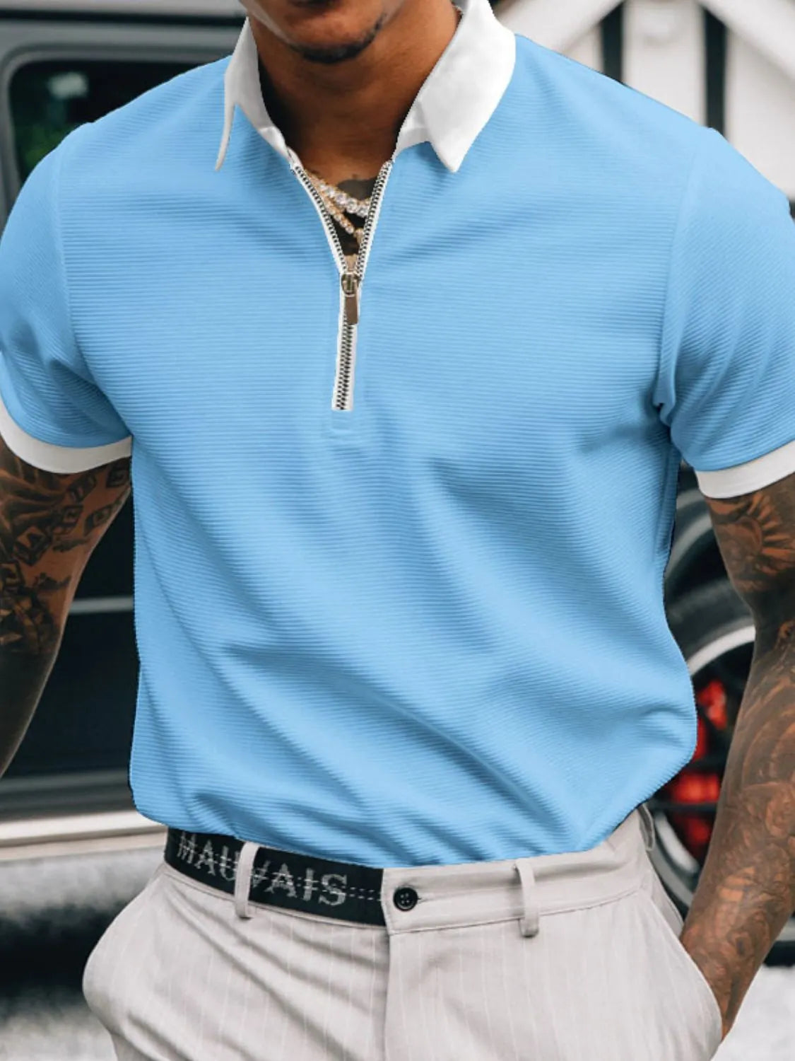 Men's Full Size Collared Neck Short Sleeve Polo Plus Size | STAHlin RADIANCE