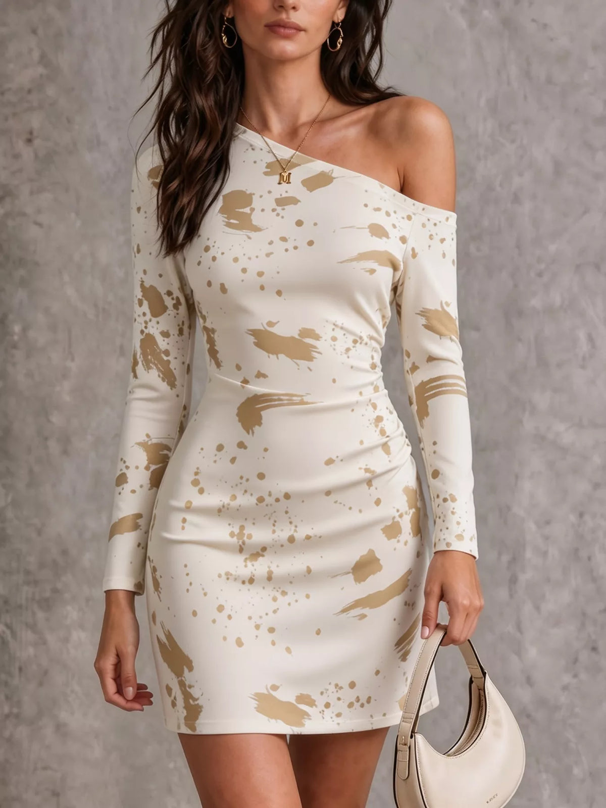One-Shoulder Long Sleeve Paint Splatter Bodycon Mini Dress | STAHlin RADIANCE