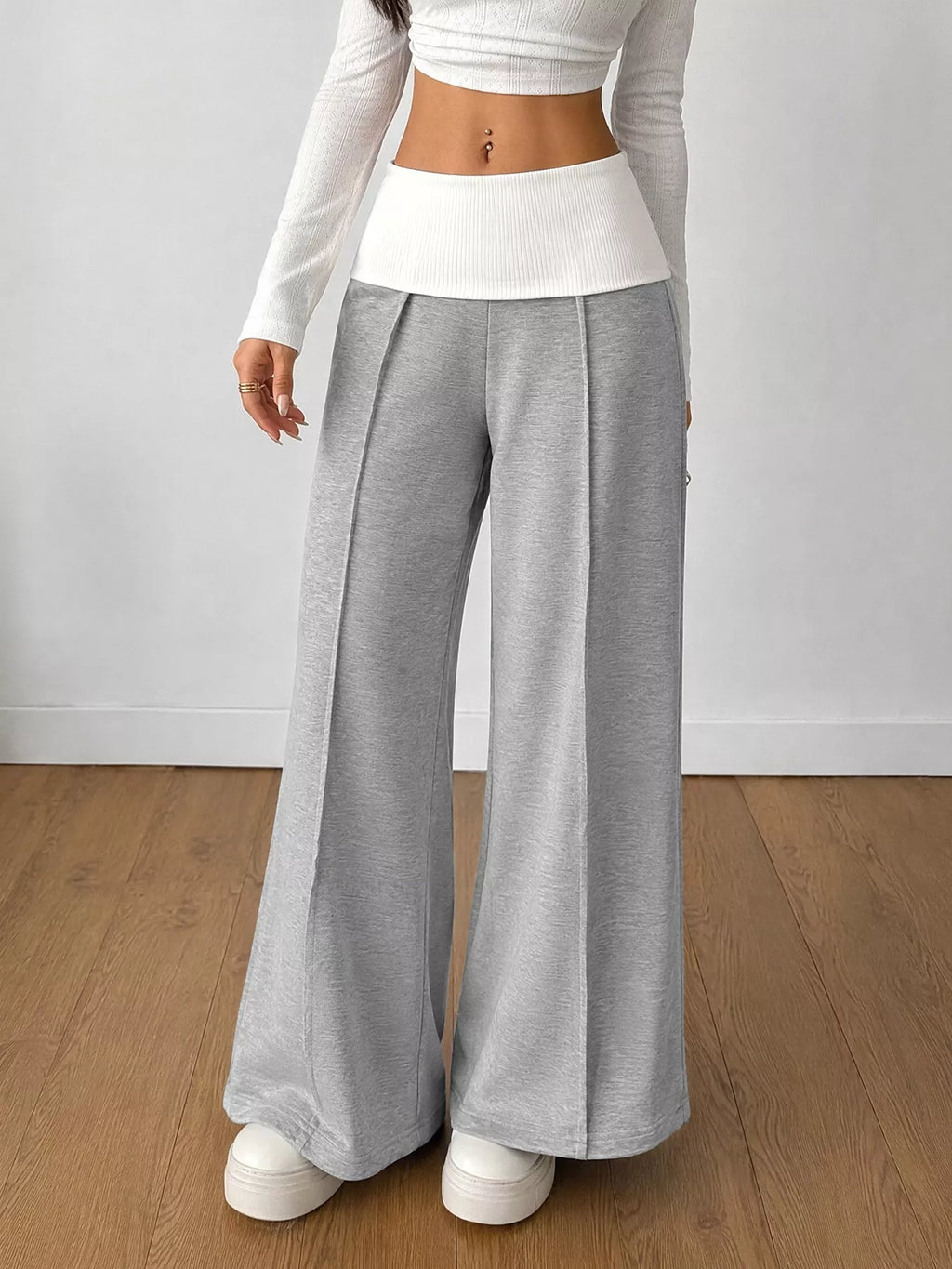 High-Waisted Wide-Leg Contrast Pants | STAHlin RADIANCE
