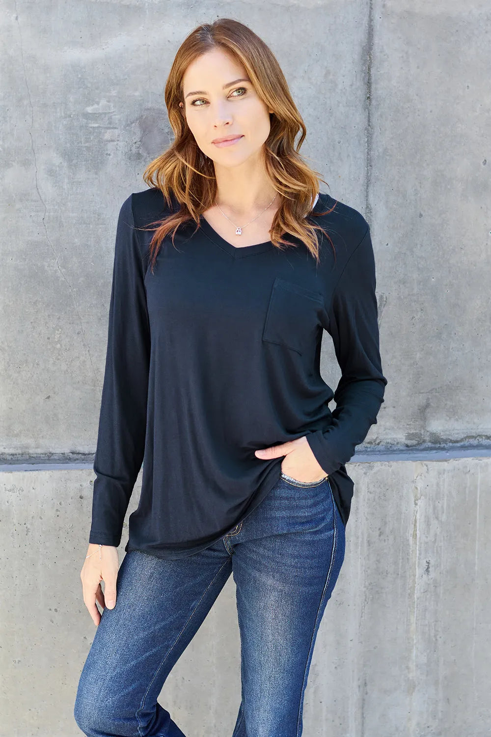 Basic Bae Full Size V-Neck Long Sleeve Top | STAHlin RADIANCE