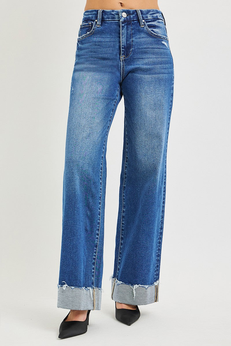 RISEN High Rise Wide Leg Jeans With Cuffed Hem | STAHlin RADIANCE